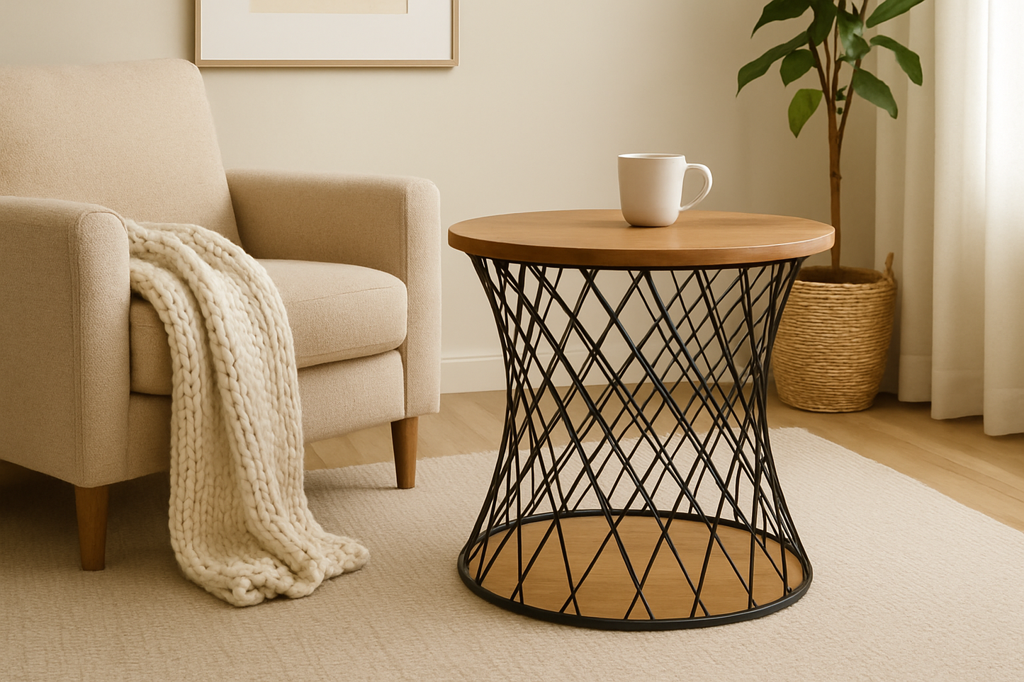 Roost End table in Solid Wood and Iron