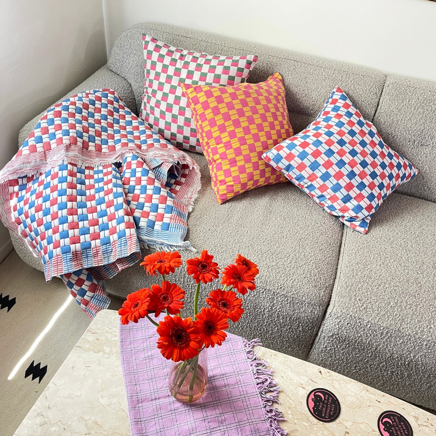 Sujani Pillow - Green & Pink Checkered