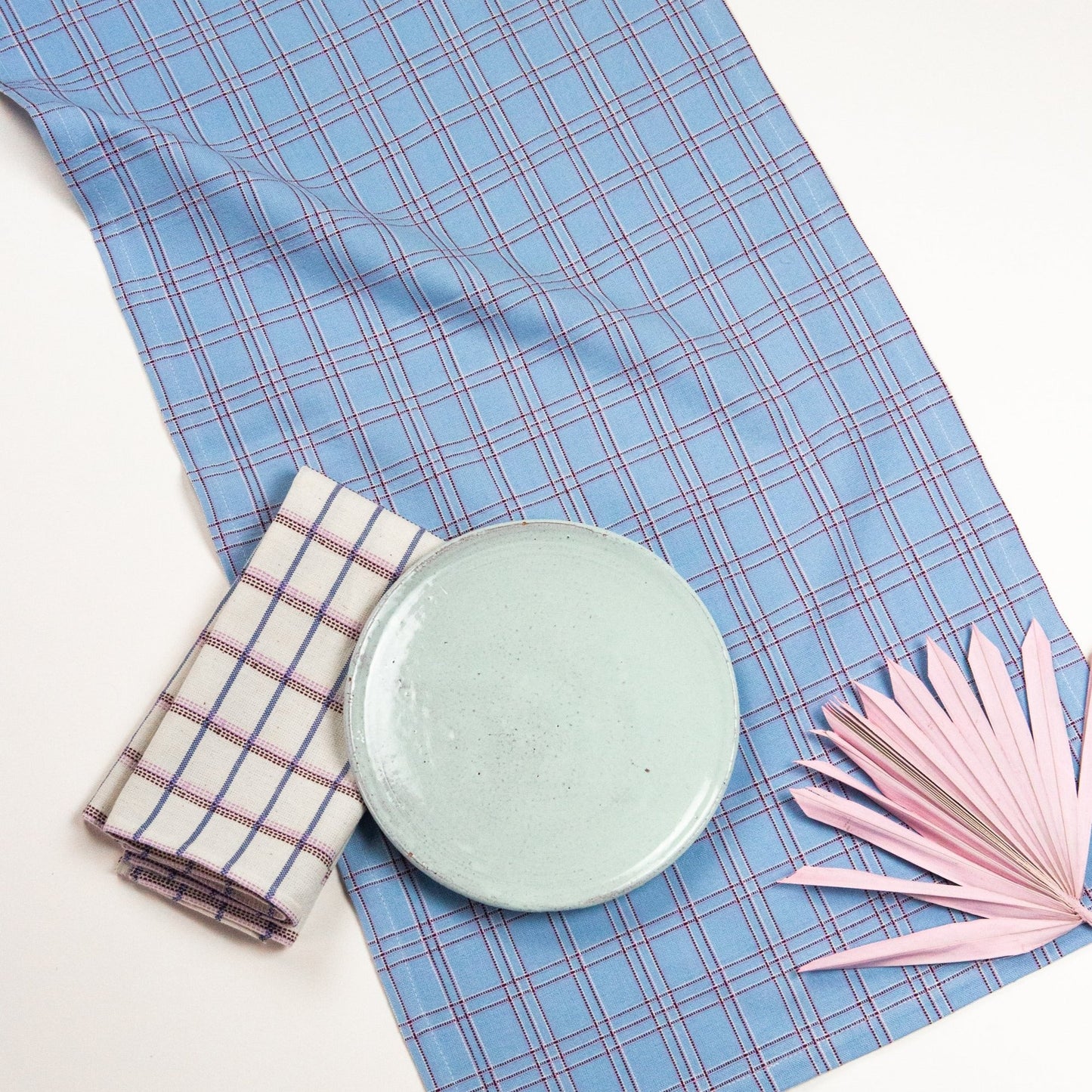Chiapas Plaid Light Blue Table Runner