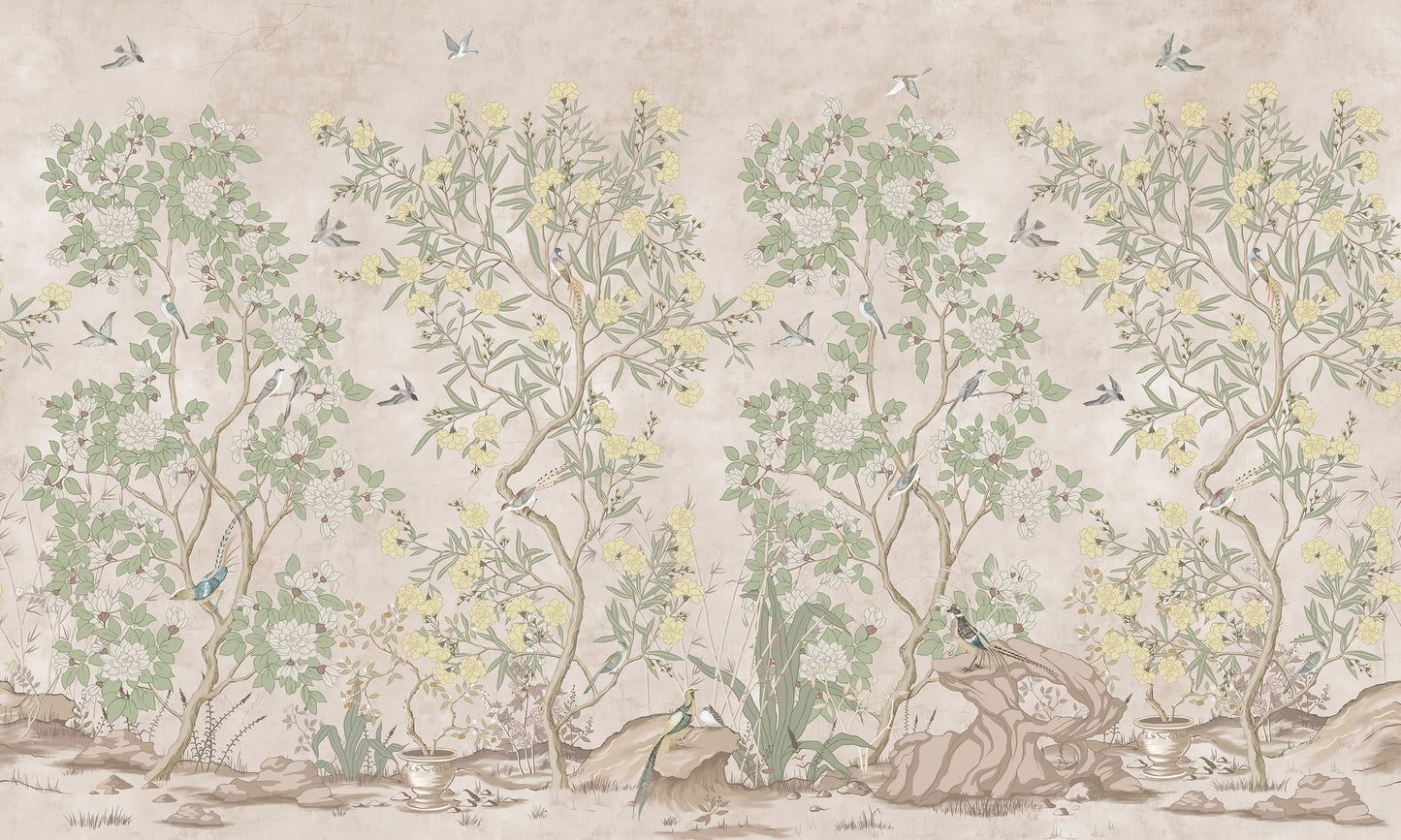 Vintage Chinoiserie Wallpaper Mural - Birds and Blossoms
