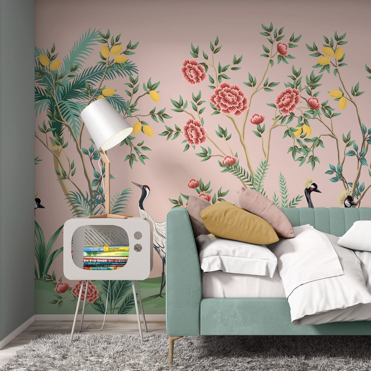 Pink Japanese Chinoiserie Removable Wallpaper Mural