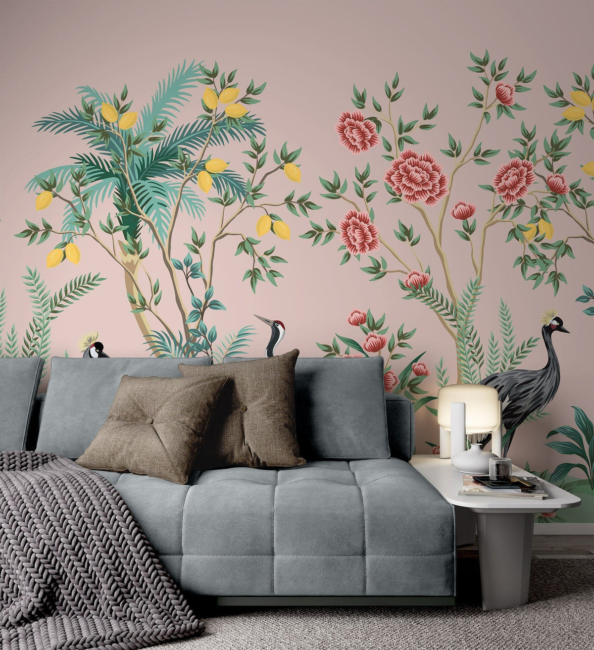 Pink Japanese Chinoiserie Removable Wallpaper Mural