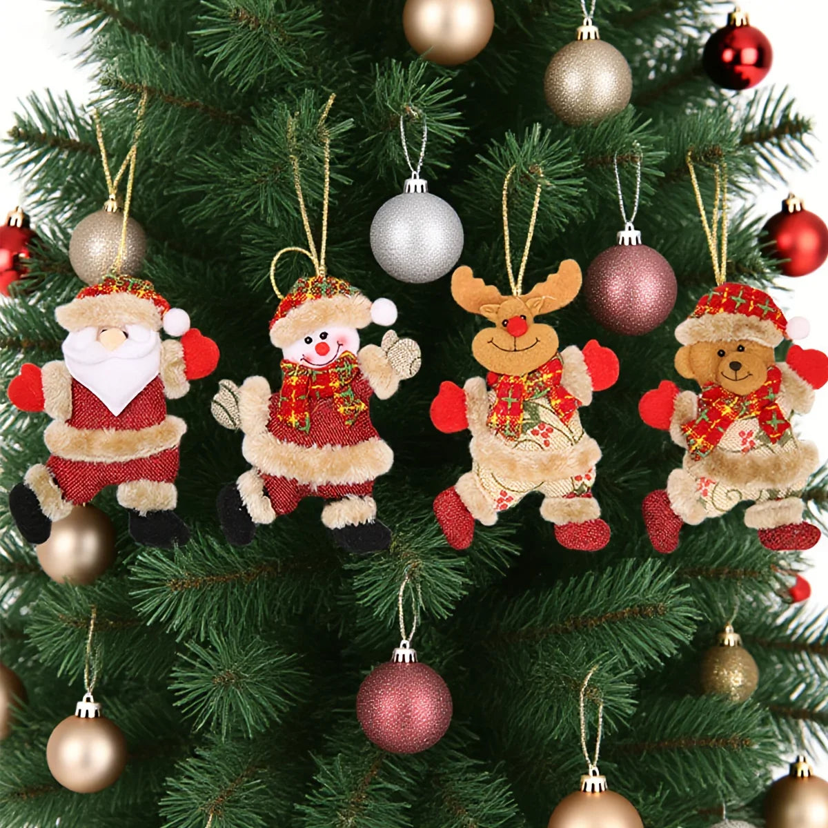 Christmas Tree Ornaments Set - 12pcs Figures with Red & Golden Accents