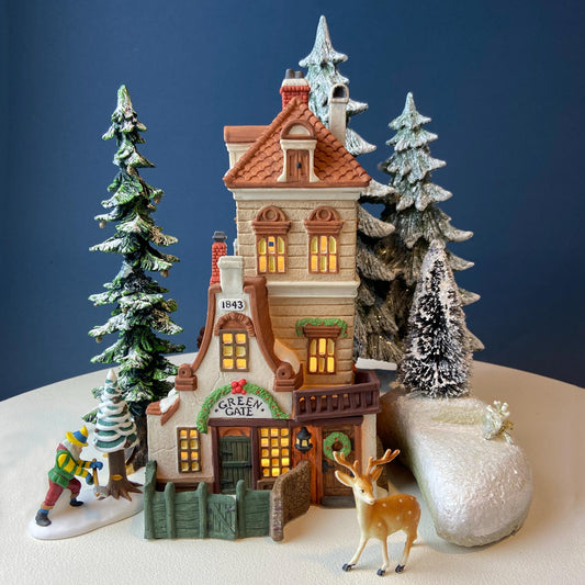 Illuminated Christmas Village Green Gate Cottage by Dept. 56. Dickens' Village. Limited Edition. Seasonal Home Retail Decor. Night Light.