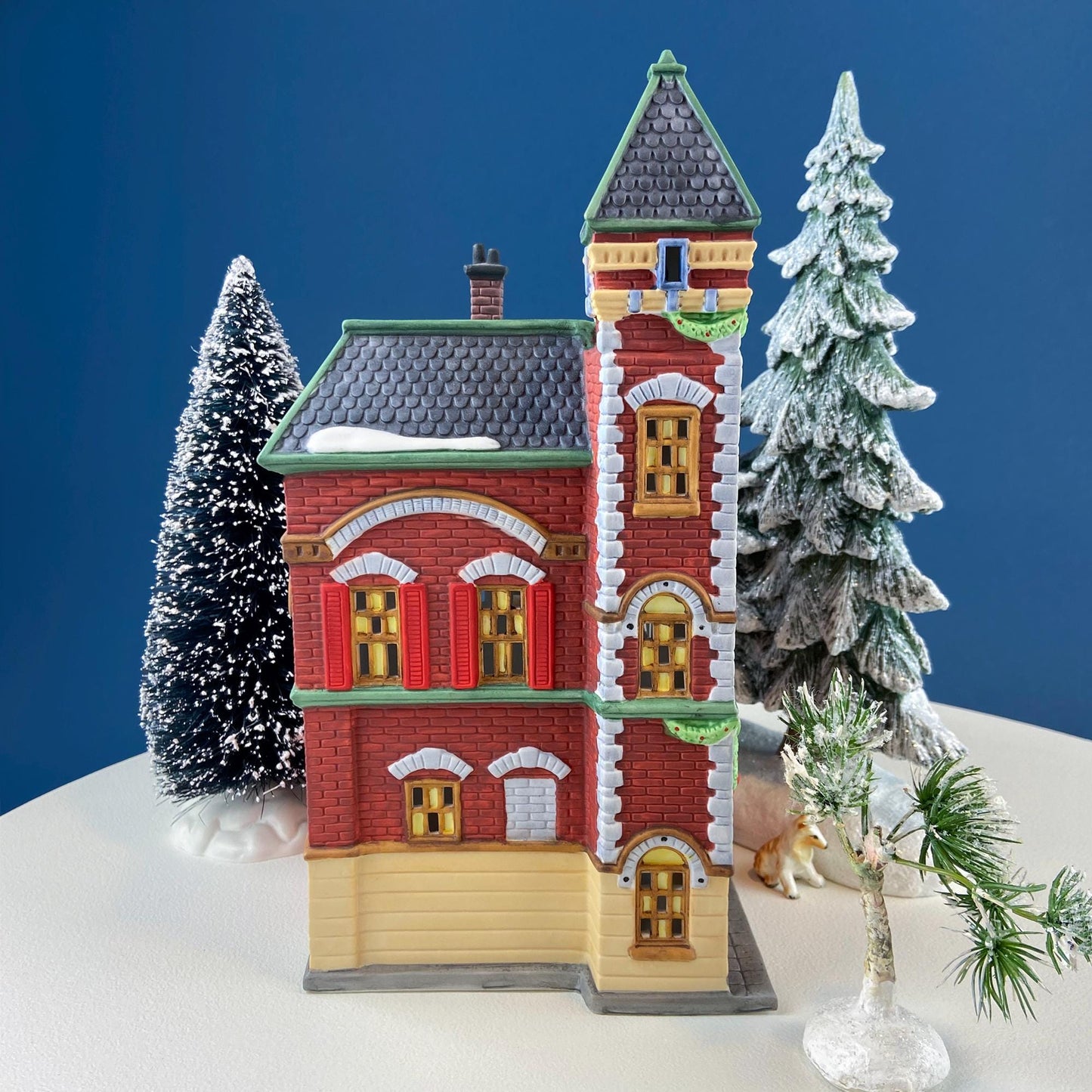 Illuminated Christmas Village Red Brick Fire Station House by Dept 56. Christmas in the City. Holiday Home Retail Decor. Gift for Dad.