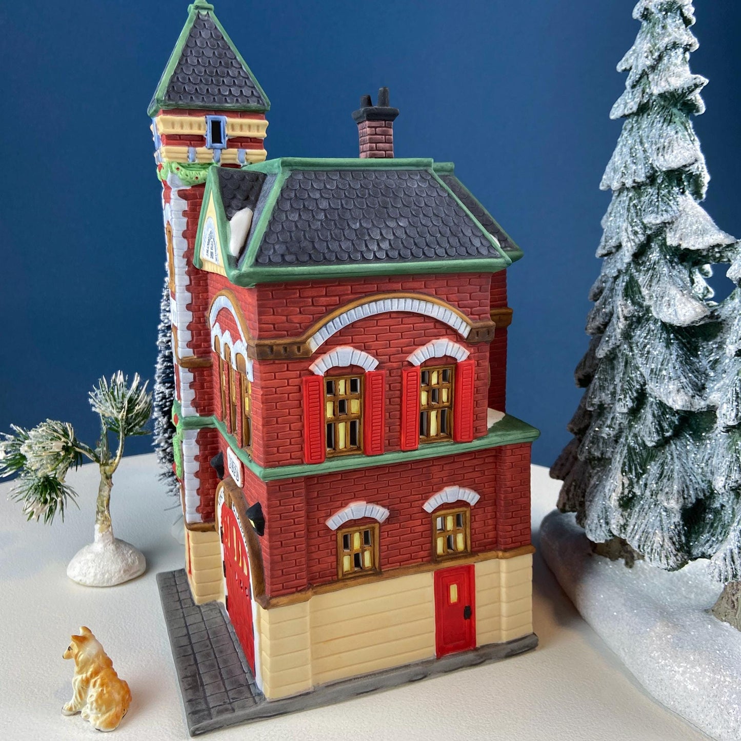 Illuminated Christmas Village Red Brick Fire Station House by Dept 56. Christmas in the City. Holiday Home Retail Decor. Gift for Dad.