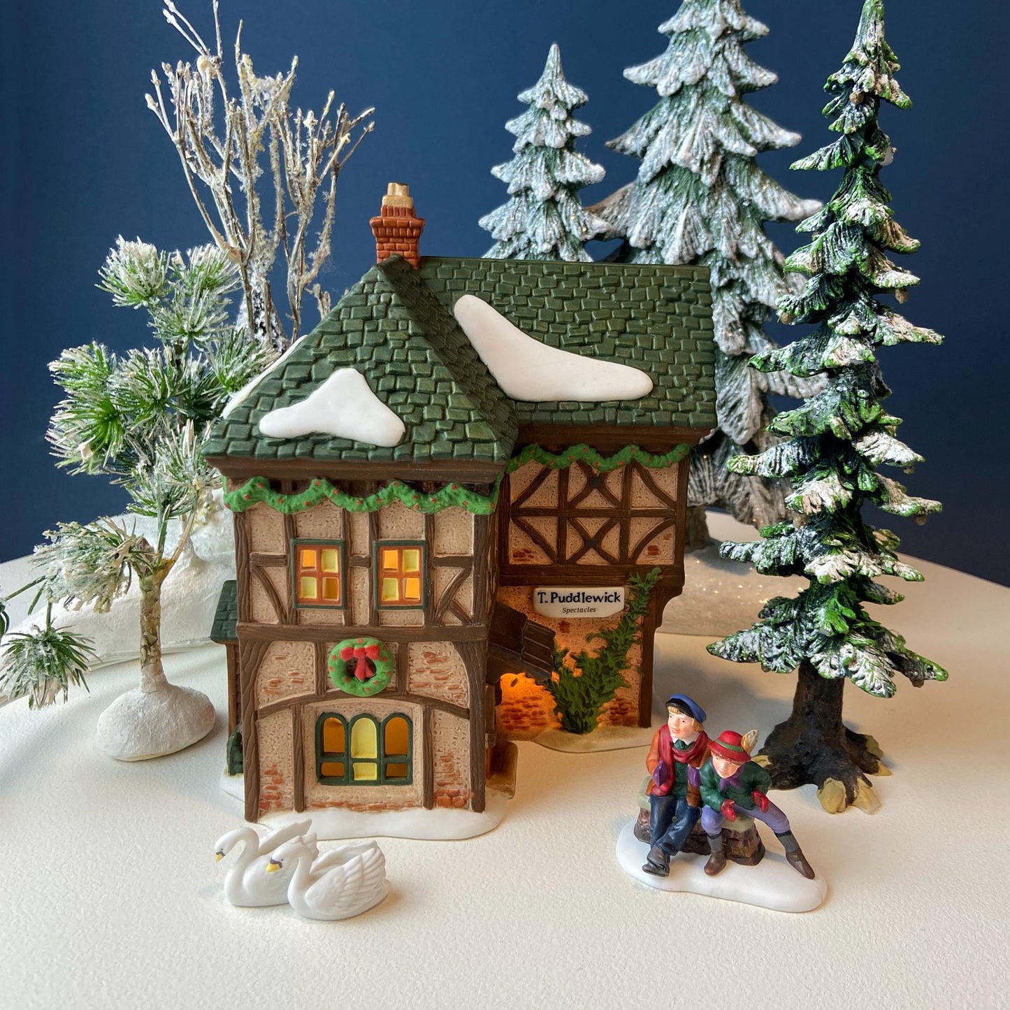 Illuminated Christmas Village T. Puddlewick Spectacle Shop by Dept. 56. Dickens' Village. Seasonal Home Retail Decor. Night Light.