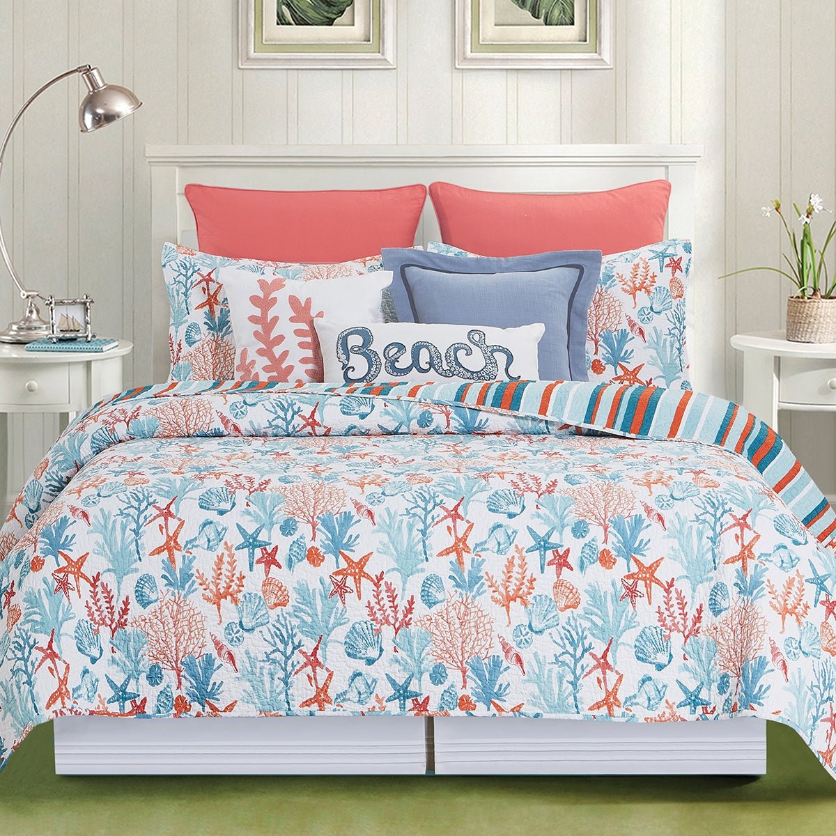 Quilt Cotton - Tangerine Coast Coral Reef Bedspread Set King/Queen/Twin