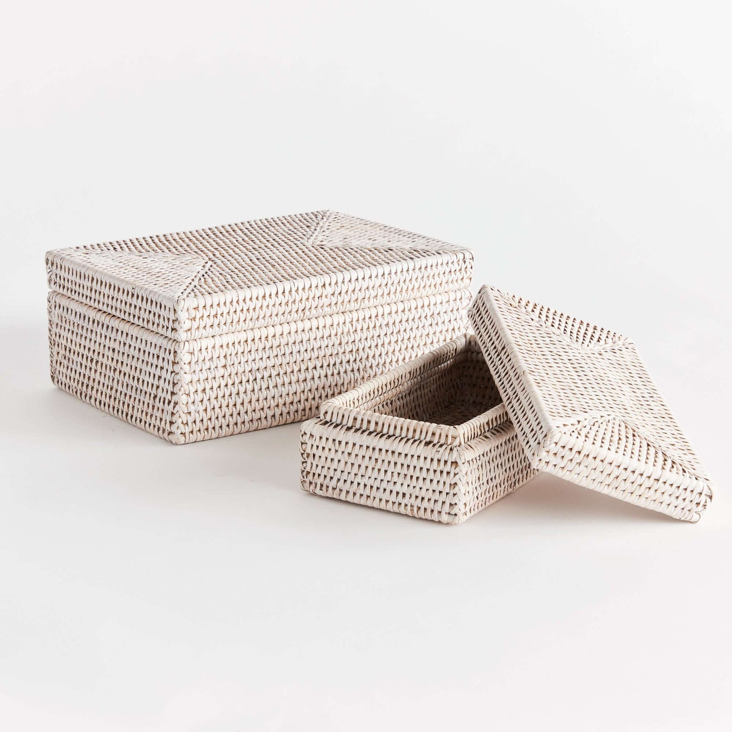 Coastal Style Rattan Letter Boxes with Lids (Set of 2)