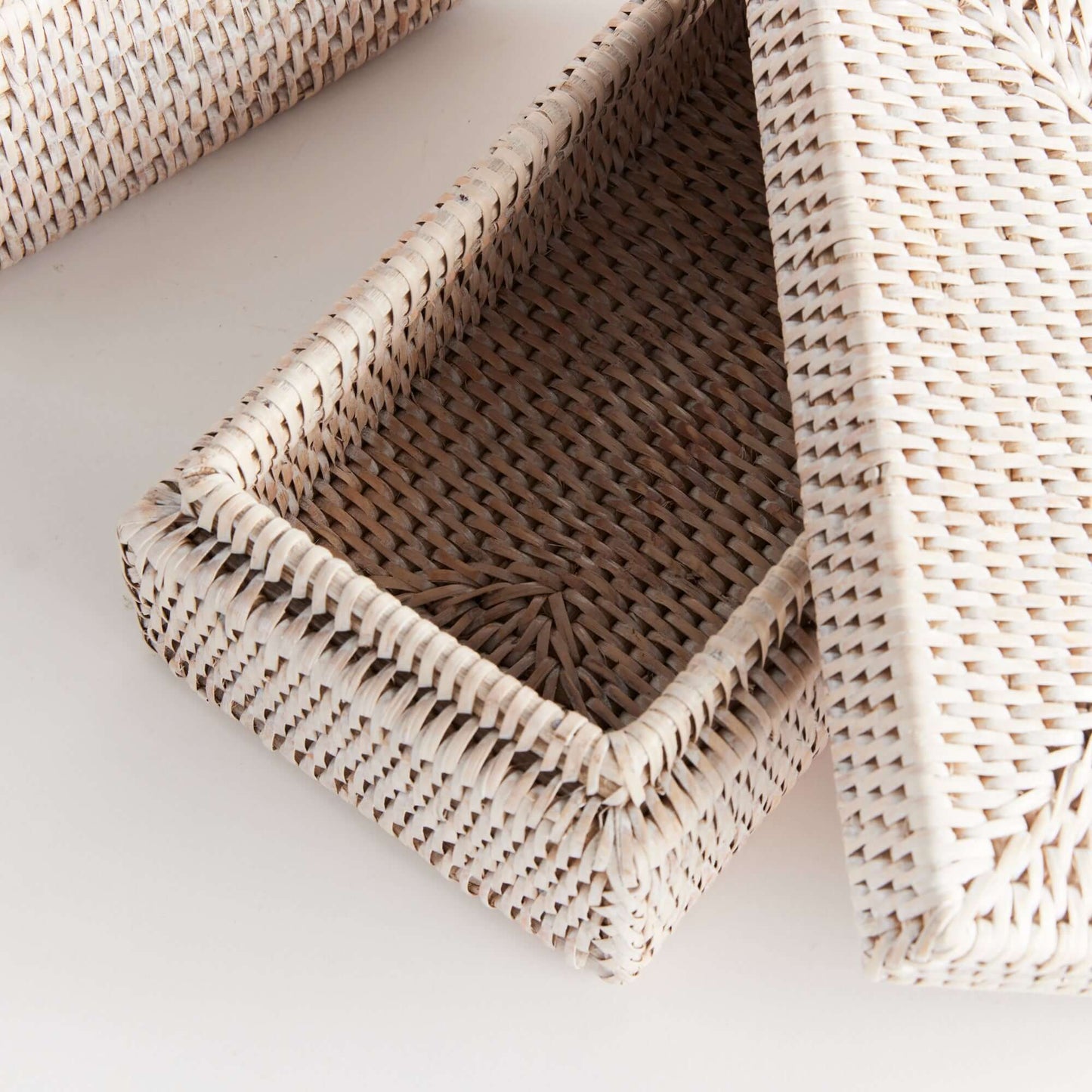 Coastal Style Rattan Letter Boxes with Lids (Set of 2)