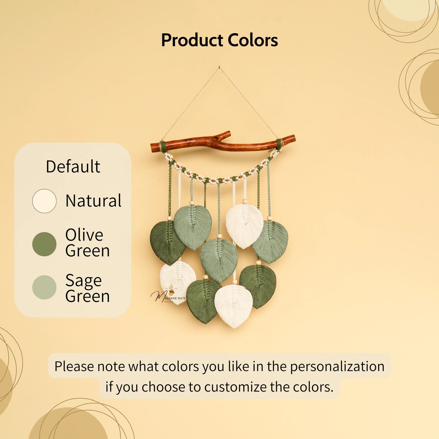 Coda Green Macrame Leaves with Flower Tassel