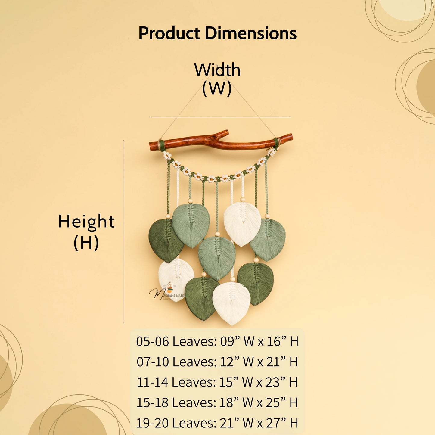 Coda Green Macrame Leaves with Flower Tassel