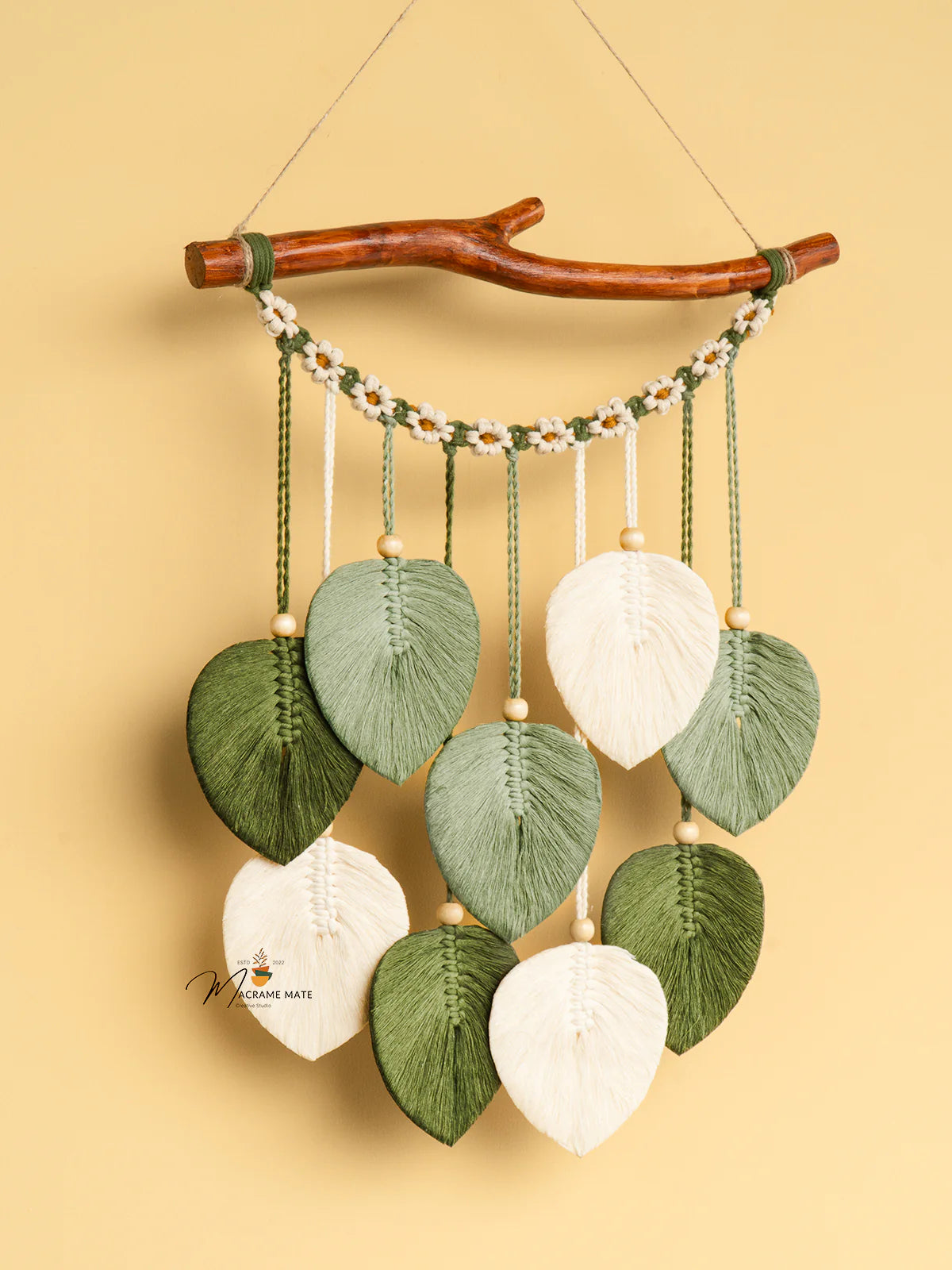 Coda Green Macrame Leaves with Flower Tassel
