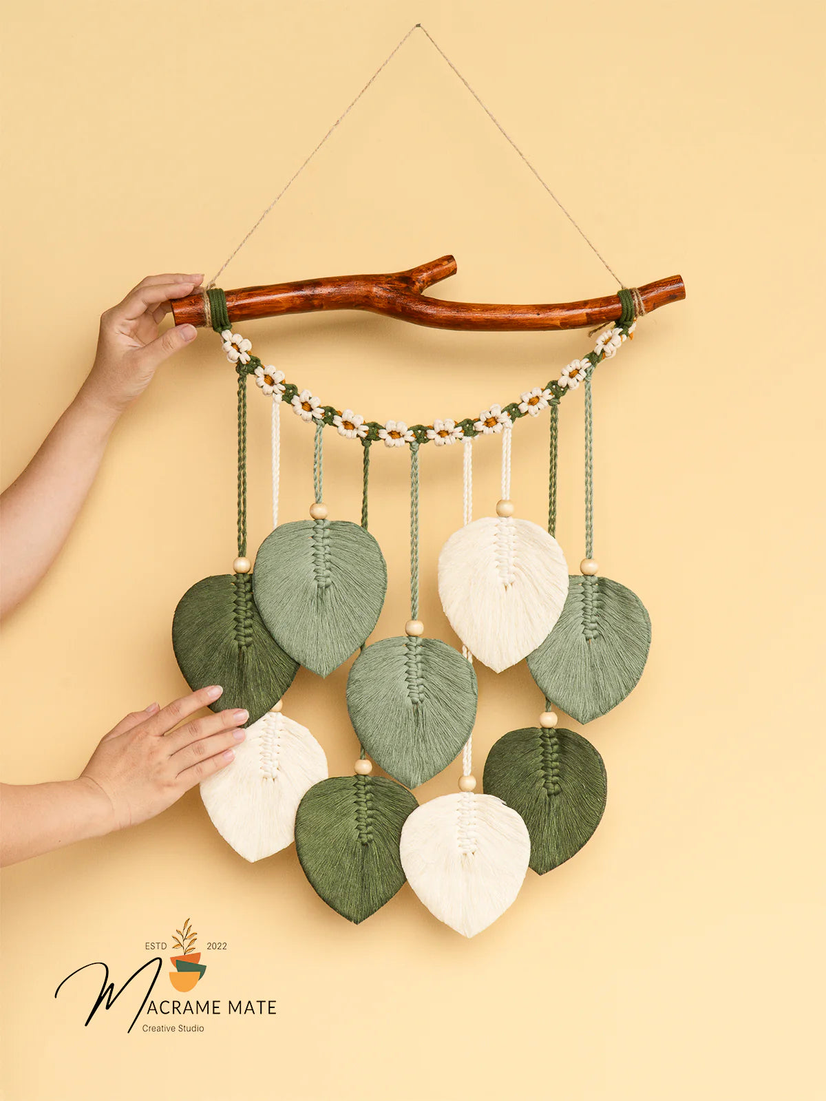 Coda Green Macrame Leaves with Flower Tassel
