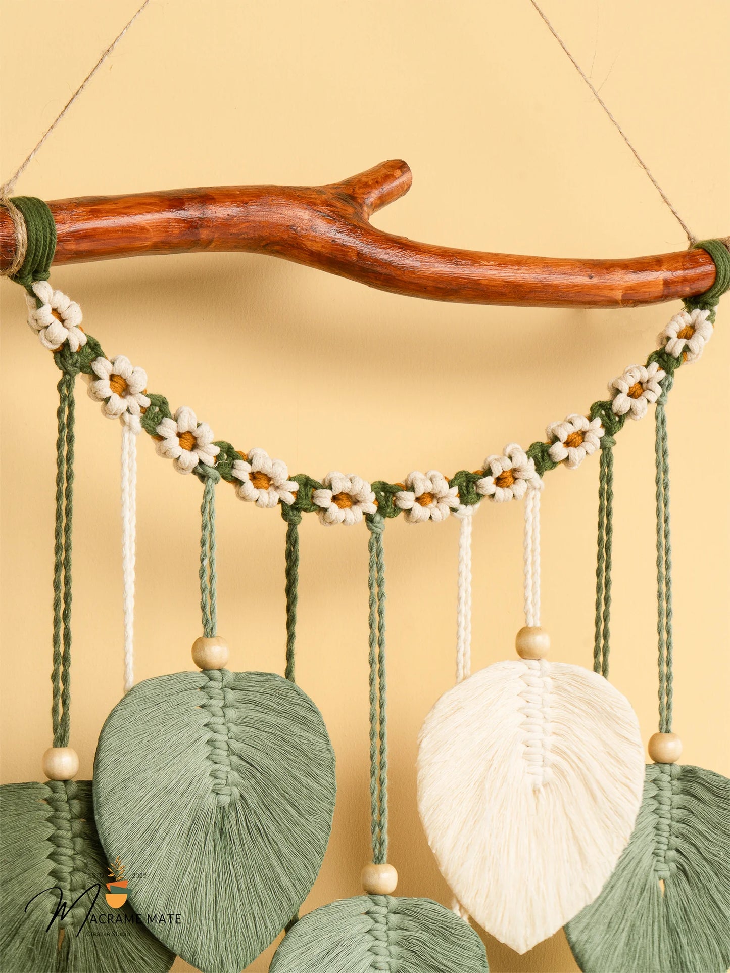 Coda Green Macrame Leaves with Flower Tassel