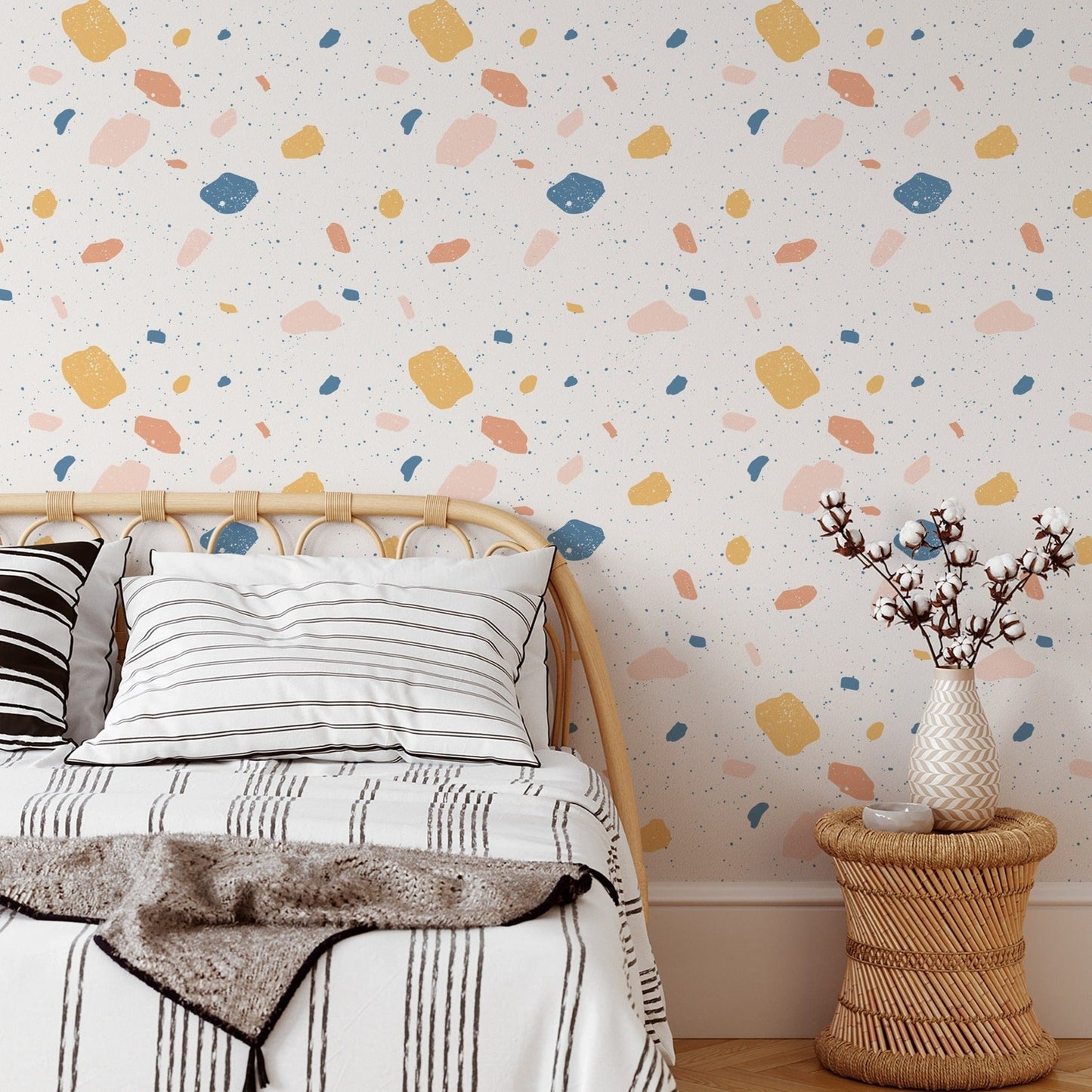Multicolor Terrazzo Pattern Wallpaper - Pink, Blue, Yellow, and Peach