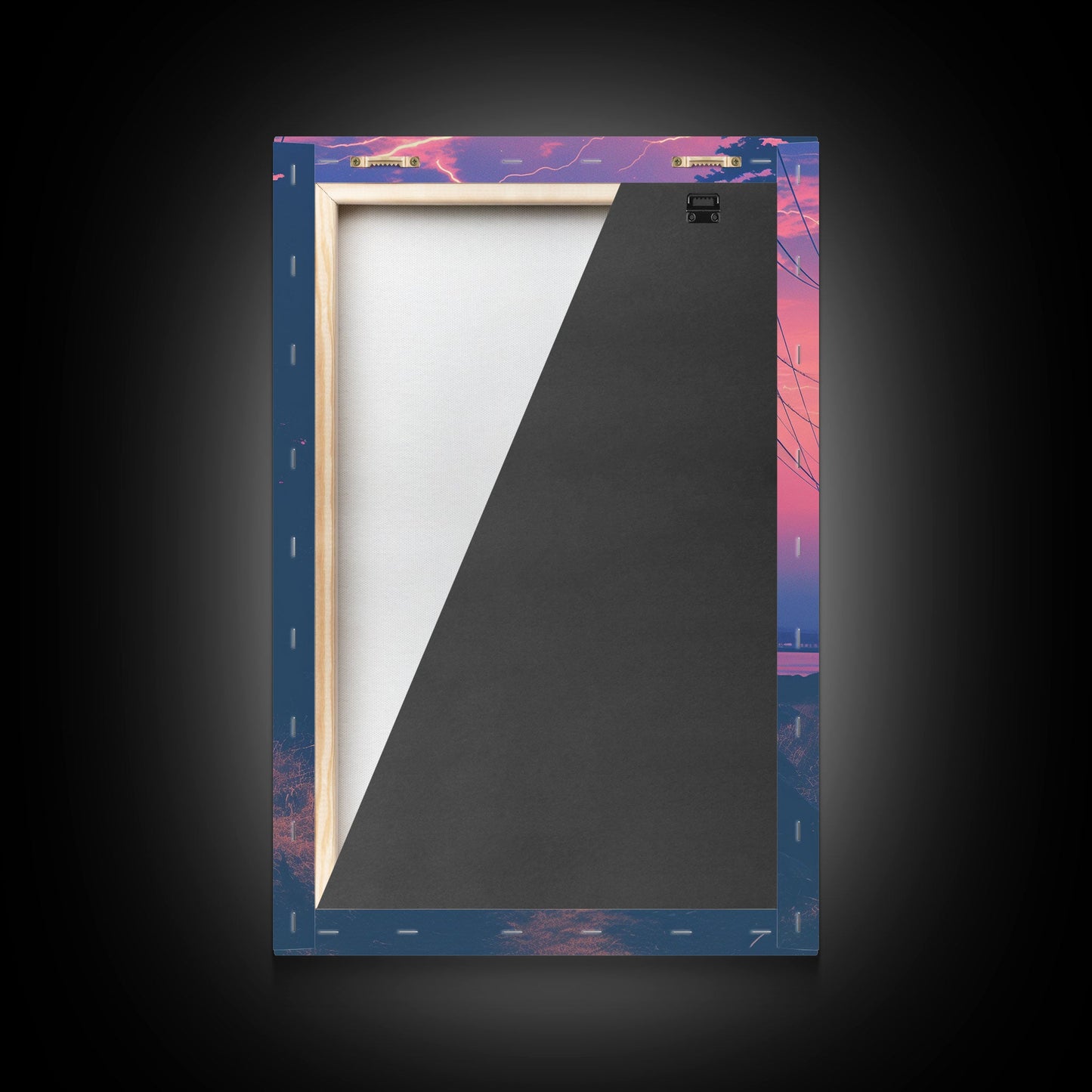 Lightning At Sunset, Framed Canvas Print, Vaporwave Aesthetic Wall Art, Liminal Spaces Photography Print, Dorm Room Decor, Retro Art