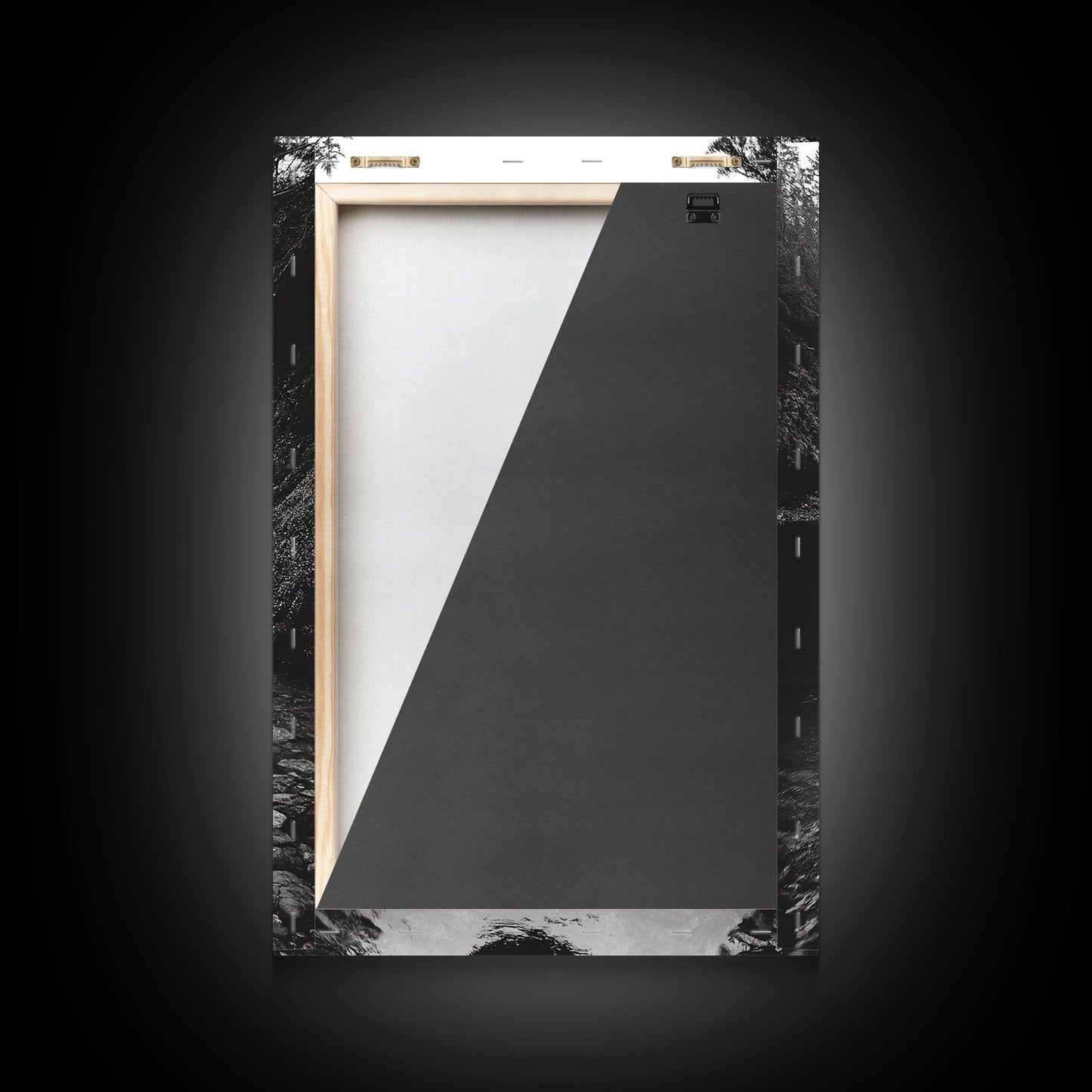 Driftwood Log, River Pass, Nature Silence, Misty Gorge, Framed Canvas Print, Office Wall Art, Modern Nature Decor, Moody Forest Style