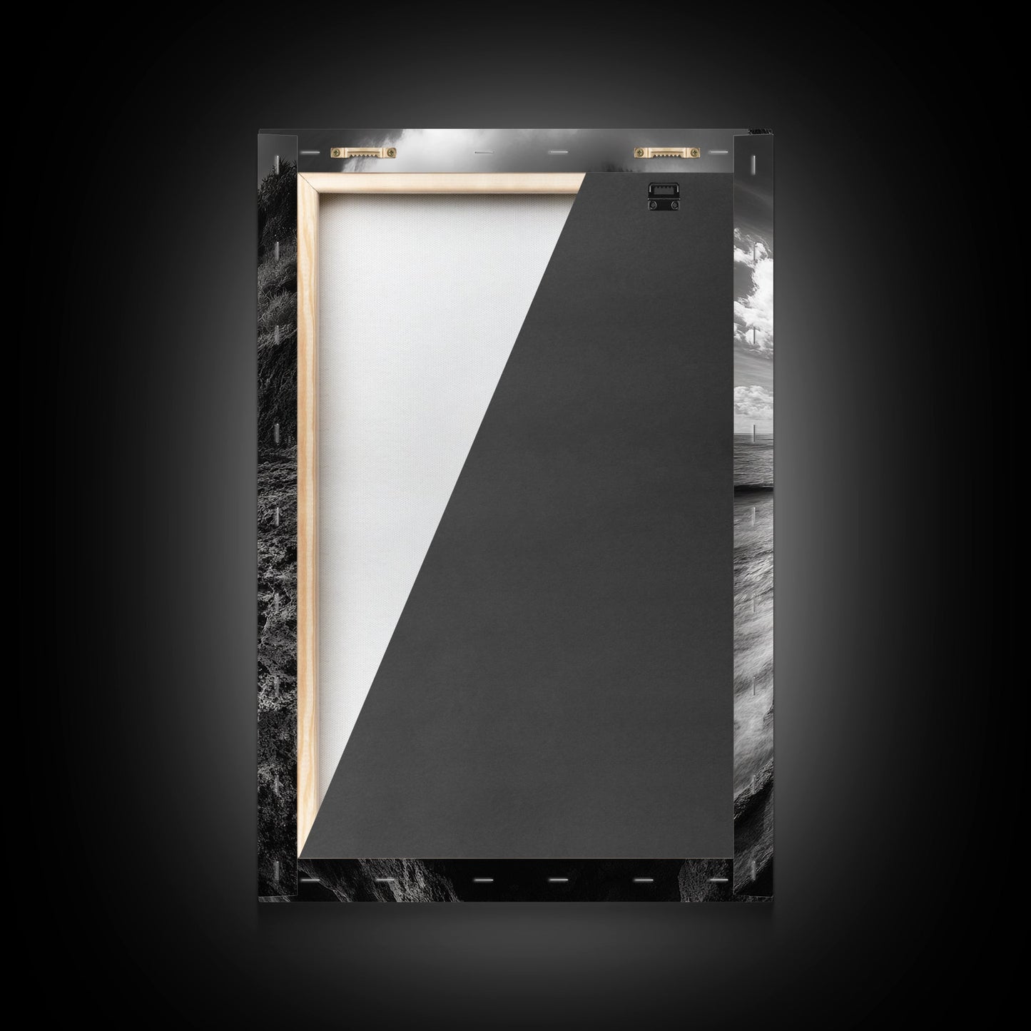 Coastal Cliffs, Ocean Horizon, Wild Waves, Framed Canvas Print, Bathroom Wall Art, Black and White Seascape, Coastal Decor, Moody Art