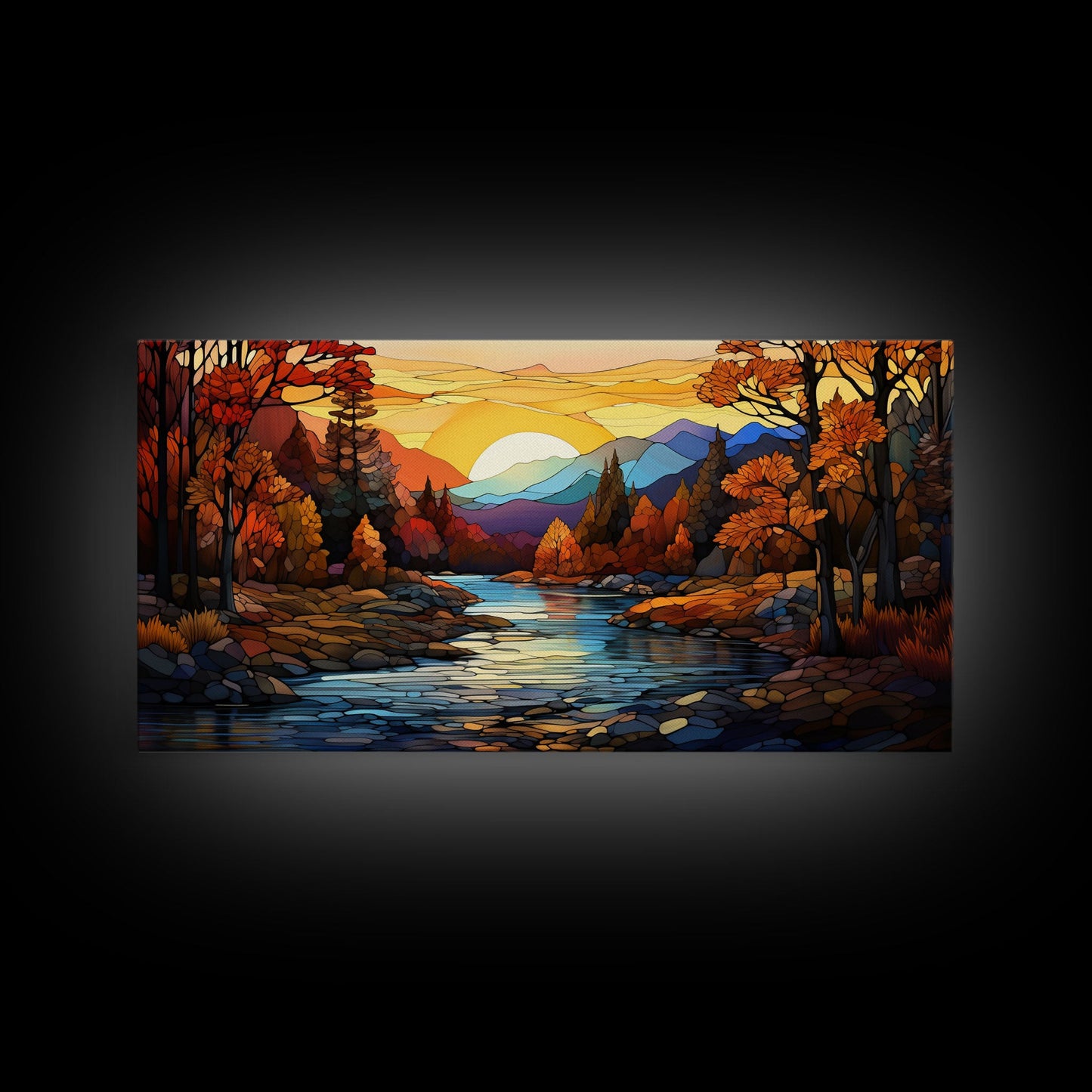 Stained Glass Art Canvas Print Fall Decor, Framed Wall Art, Seasonal Decor, Fall Seasonal Art, Clearance Fall Decorations, Fall Wall Decor
