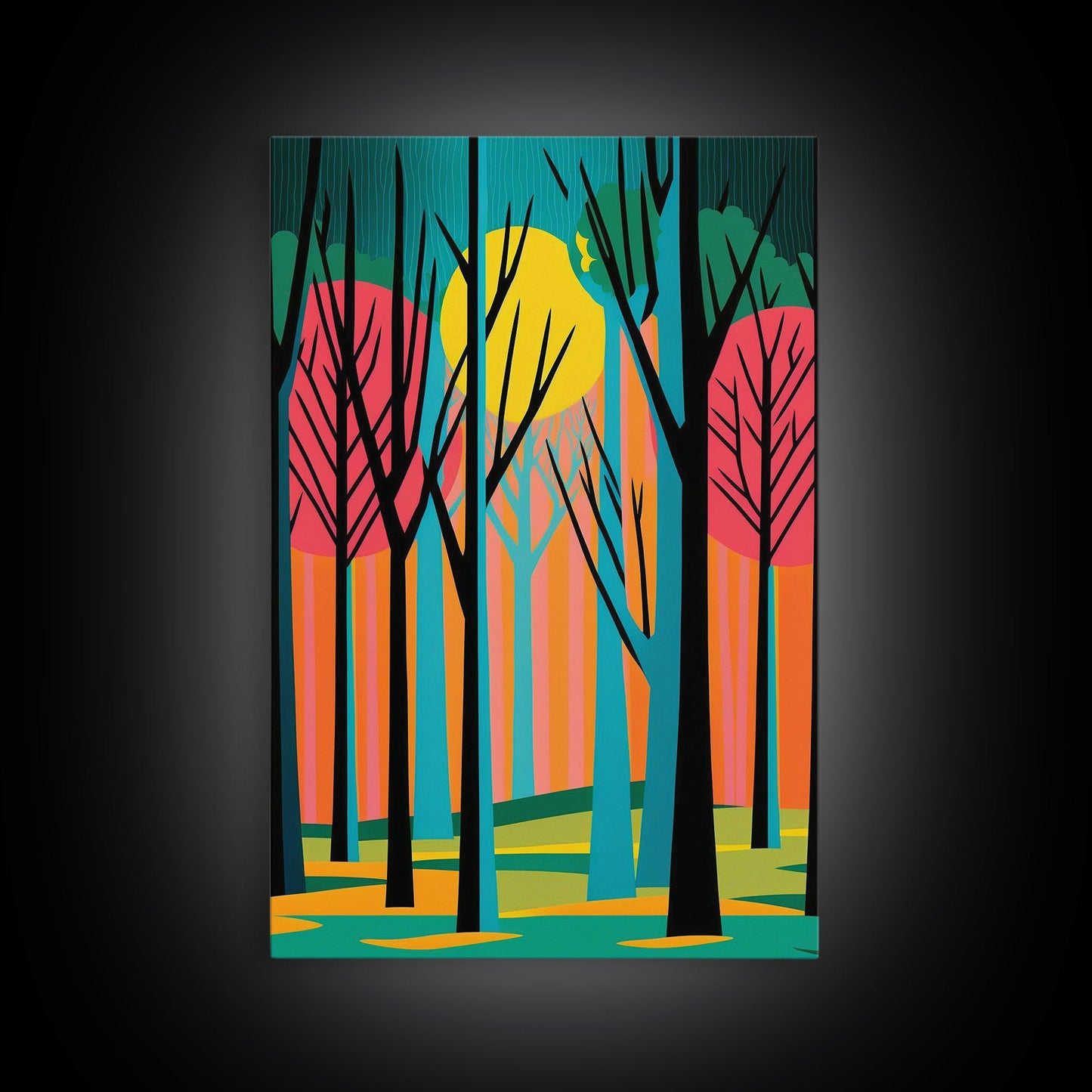 Vintage Style Art, Framed Canvas Prints, Lake and Pine Tree Forest Landscape, Florida Everglades at Sunset,  Pop Art