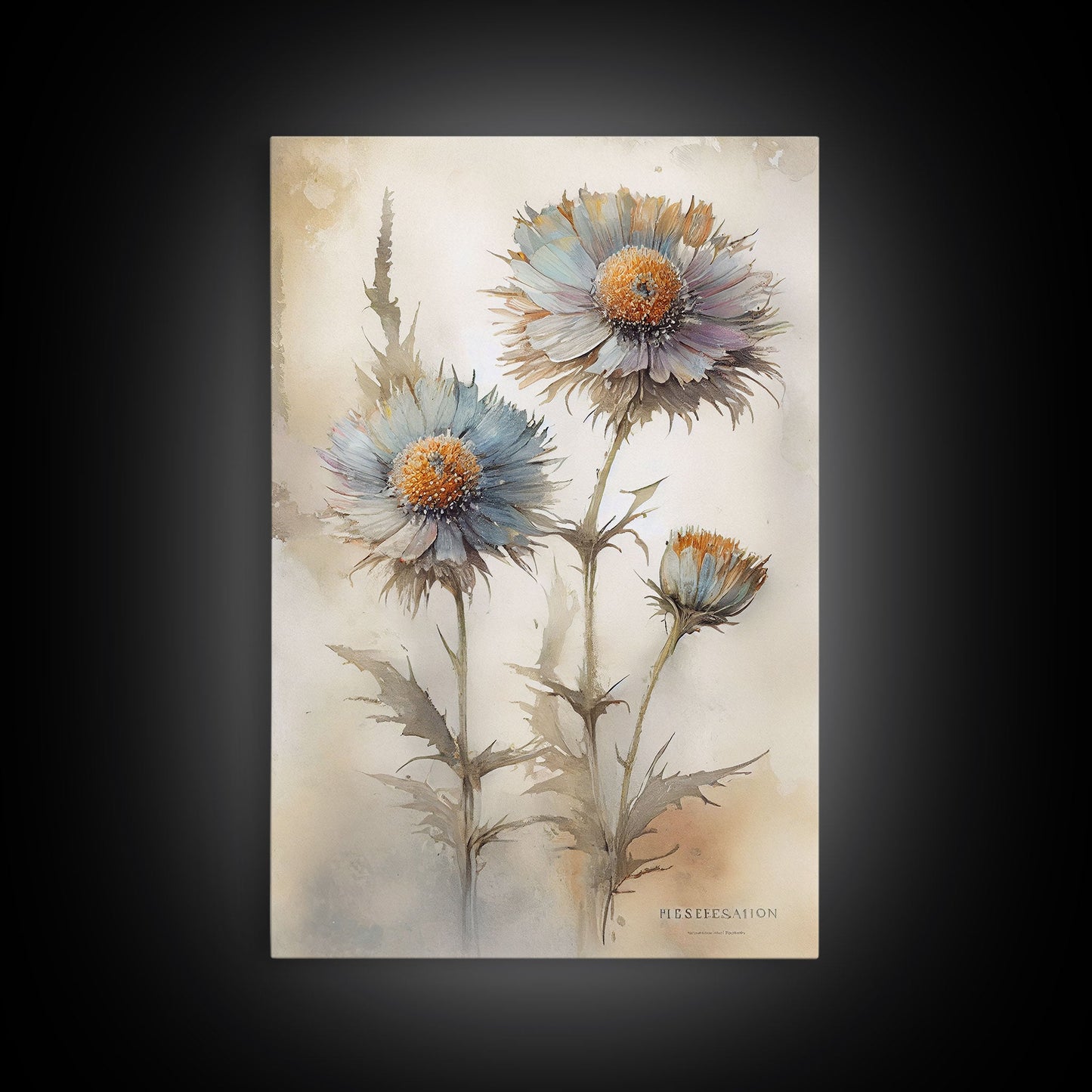 Vintage Style Dandelion Framed Canvas Art, Vintage Floral Print, Vintage White Roses Painting, Still Life Botanical Farmhouse print, Flowers