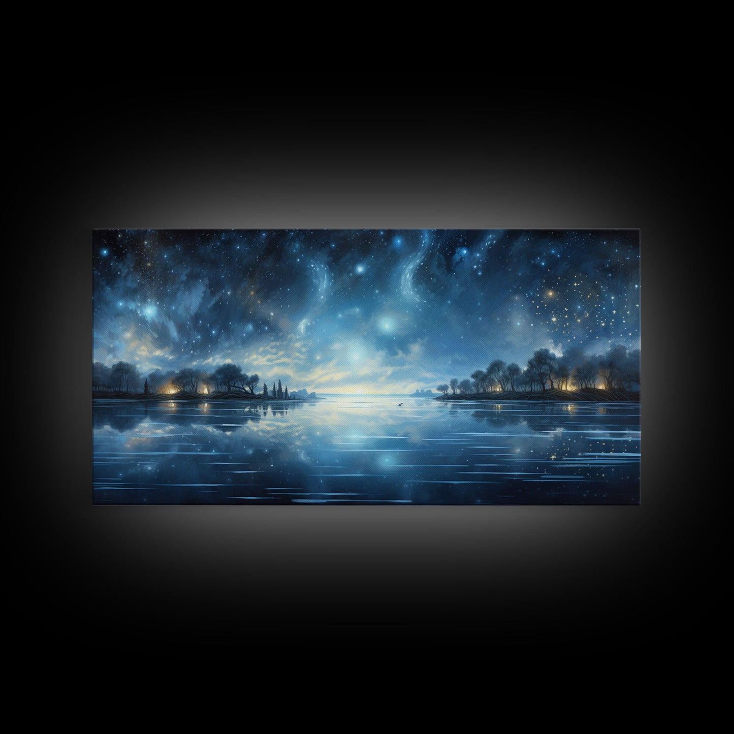 Starry Night Sky, Framed Canvas Print, Beautiful Oil Painting, Minimalist / Boho Style Wall Decor, Cool Wall Art, Unique Gift Idea