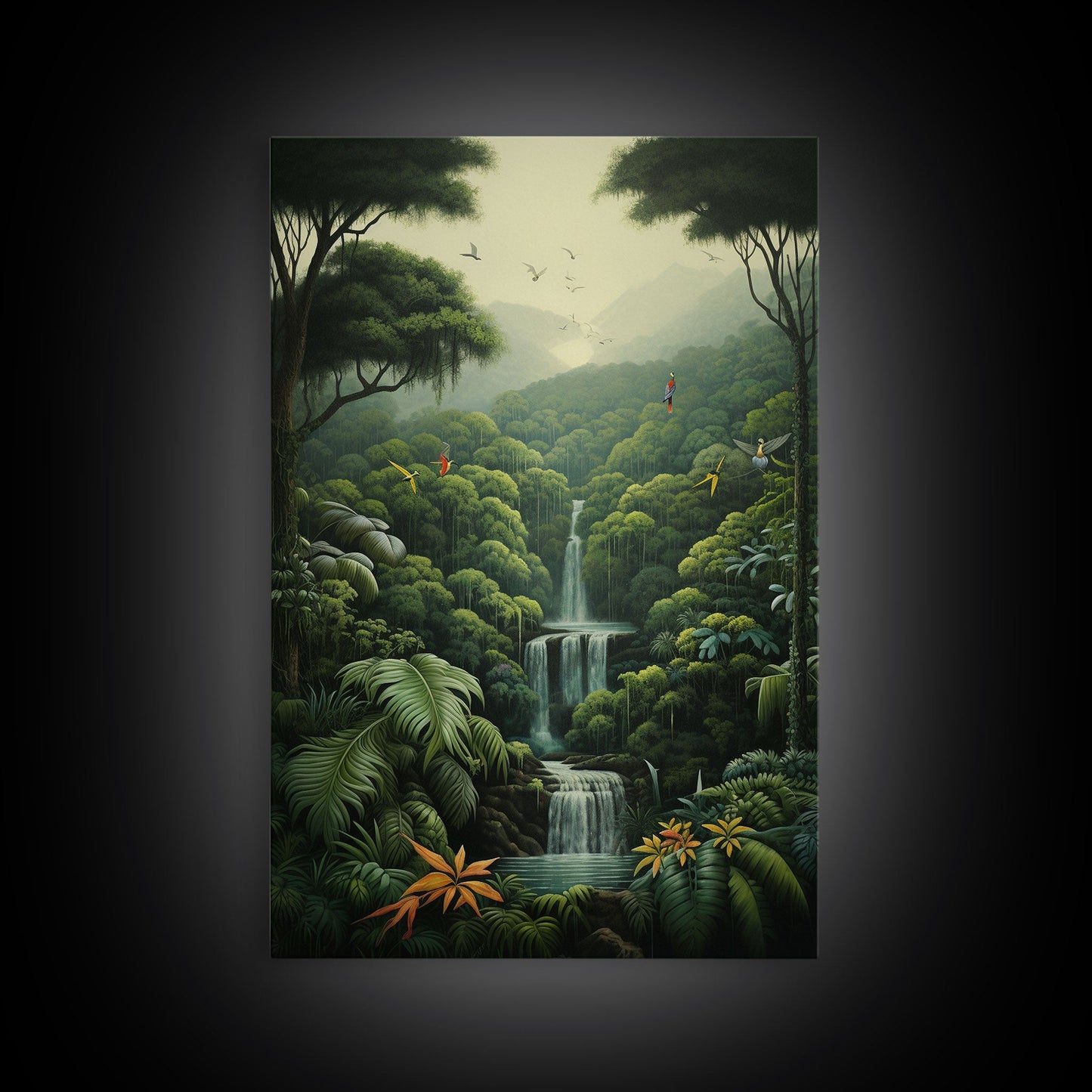 Jungle Wall Art, Waterfalls Art, Nature Wall Art, Trees Art Print, Canvas Print, Wall Art, Vertical Art, Lake House Wall Art, Indie Room Art