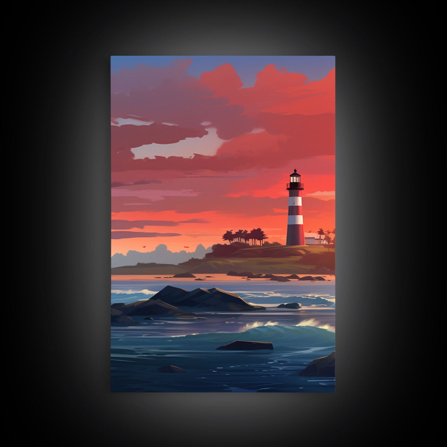 Sunset Wall Art, Light House Decor, Ocean Art Print, Canvas Print, Wall Art, 3 Piece Wall Art, Nautical Print, Seascape Art Print, Cozy Gift