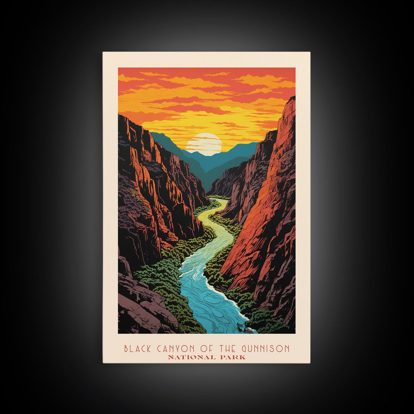 Black Canyon Of The Gunnison National Park, Framed Wall Art Canvas Print, Travel Poster, Colorado Travel Art, Roadtrip Decor, Cool Art