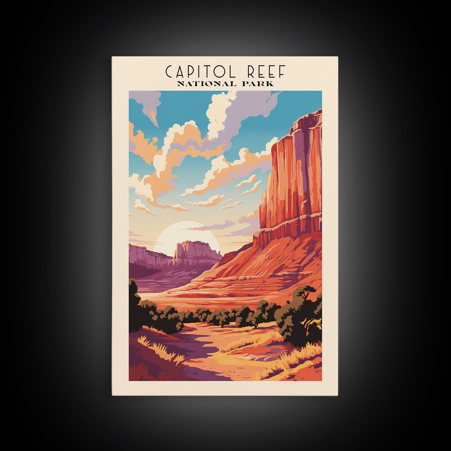 Capitol Reef National Park Utah Travel Art, National Park Print, Minimalist Travel Art, Midcentury Modern Style Landscape Painting