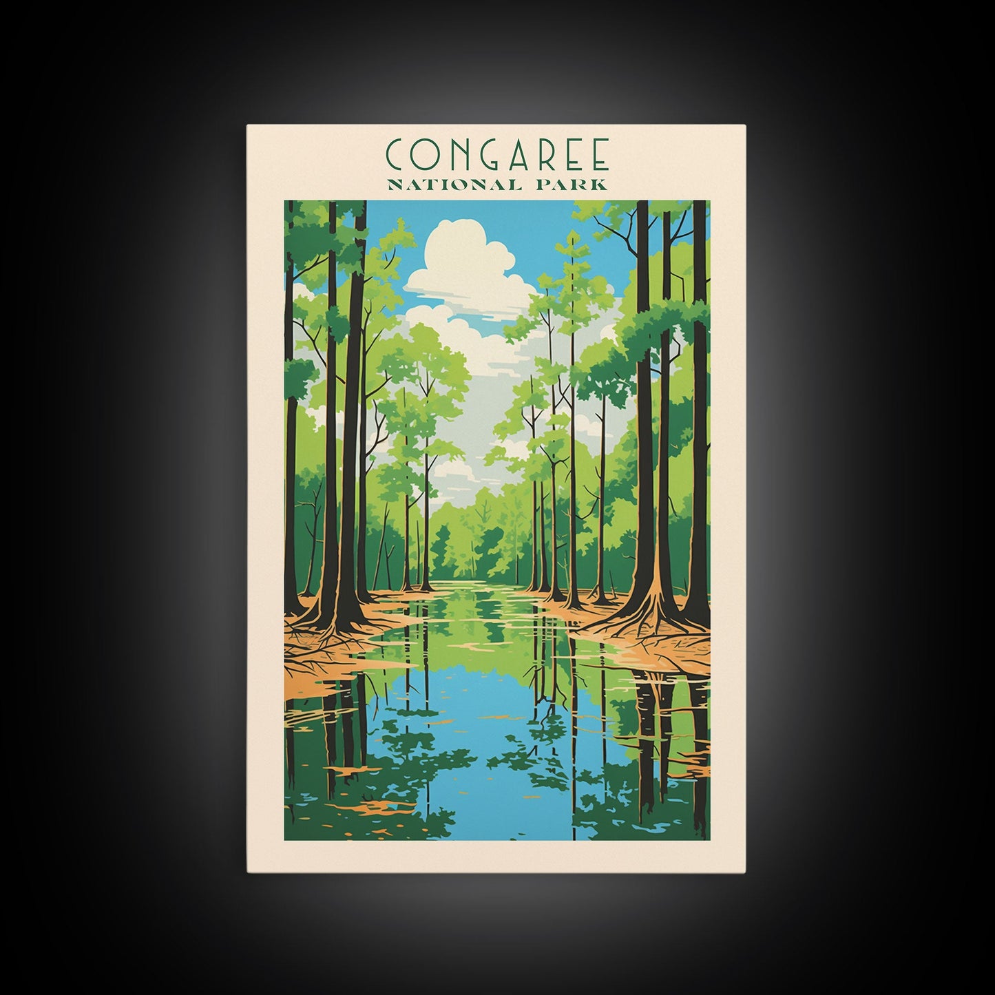 Congaree National Park Travel Poster Print, Canvas Print Wall Art, South Carolina Travel Art, Midcentury Modern Travel Decor