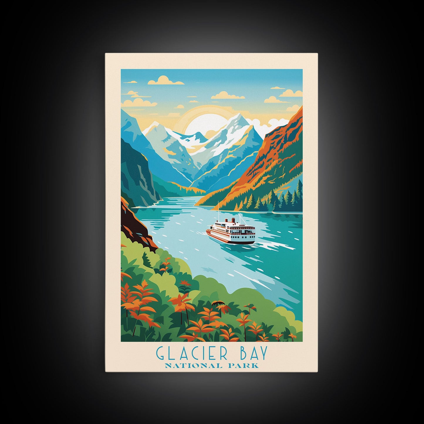 Glacier Bay National Park Travel Poster Art, Canvas Print Wall Art, Alaska Travel Art, Midcentury Modern Travel Decor, MCM Wall Art