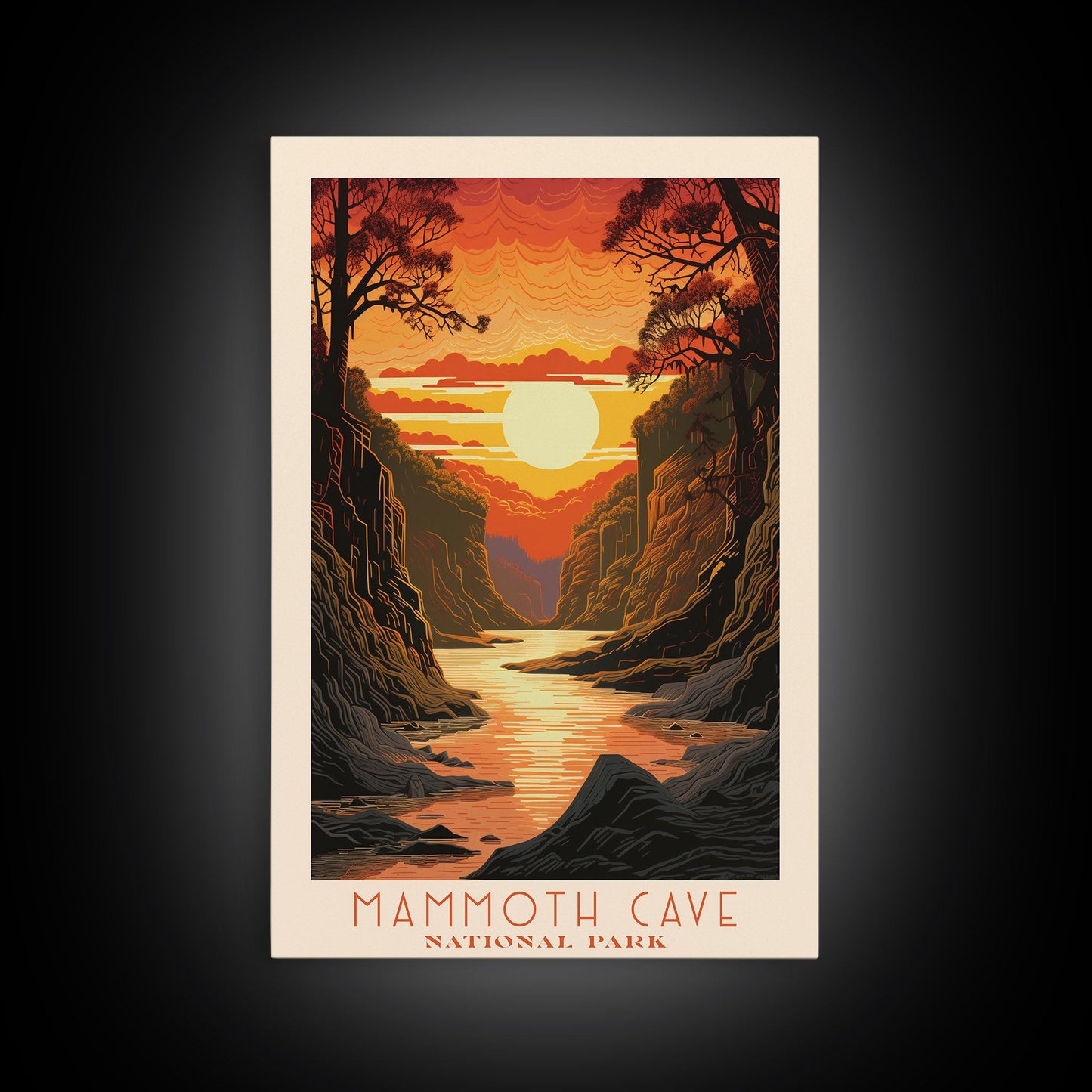 Mammoth Cave National Park Kentucky Travel Art, National Park Print, Minimalist Travel Art, Midcentury Modern Style Landscape Painting