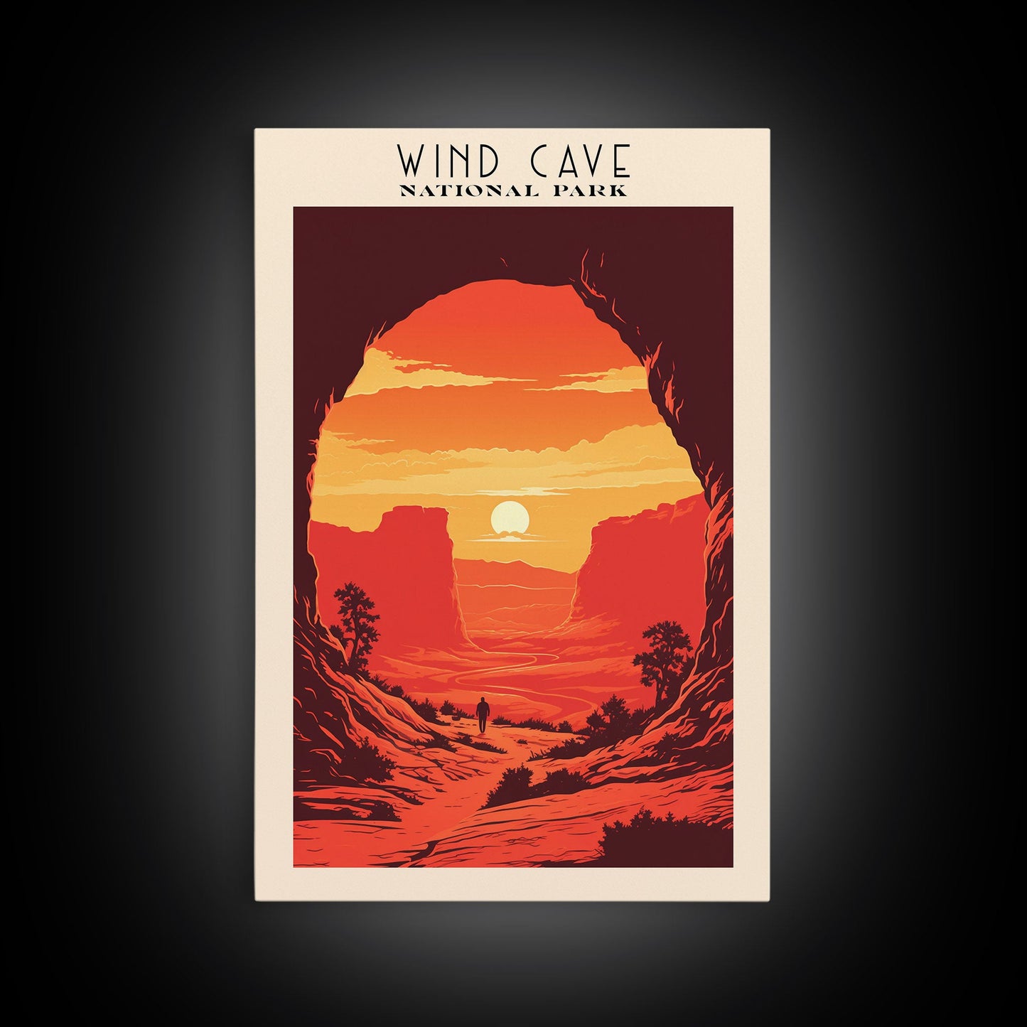 Wind Cave National Park South Dakota Travel Art, National Park Print, Minimalist Travel Art, Midcentury Modern Style Landscape Painting