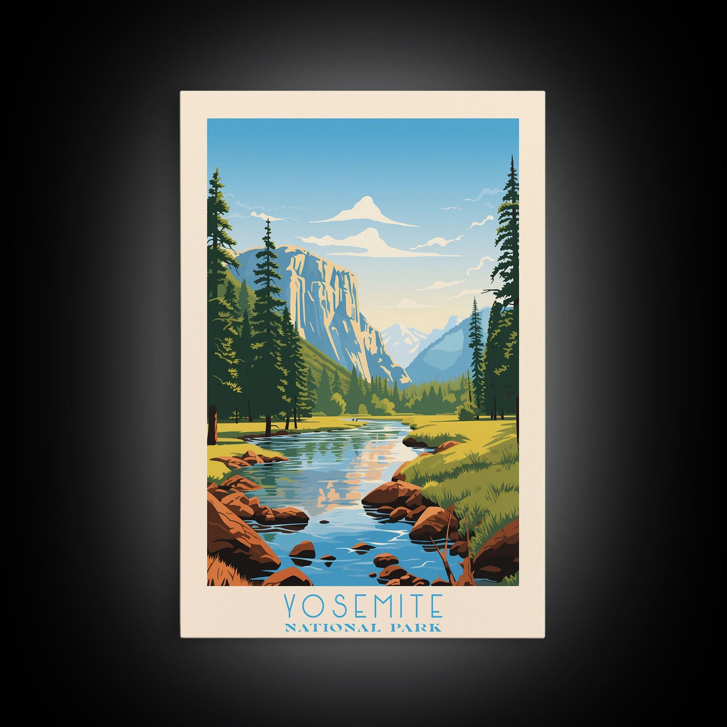 Yosemite National Park California Travel Art, National Park Print, Minimalist Travel Art, Midcentury Modern Style Landscape Painting