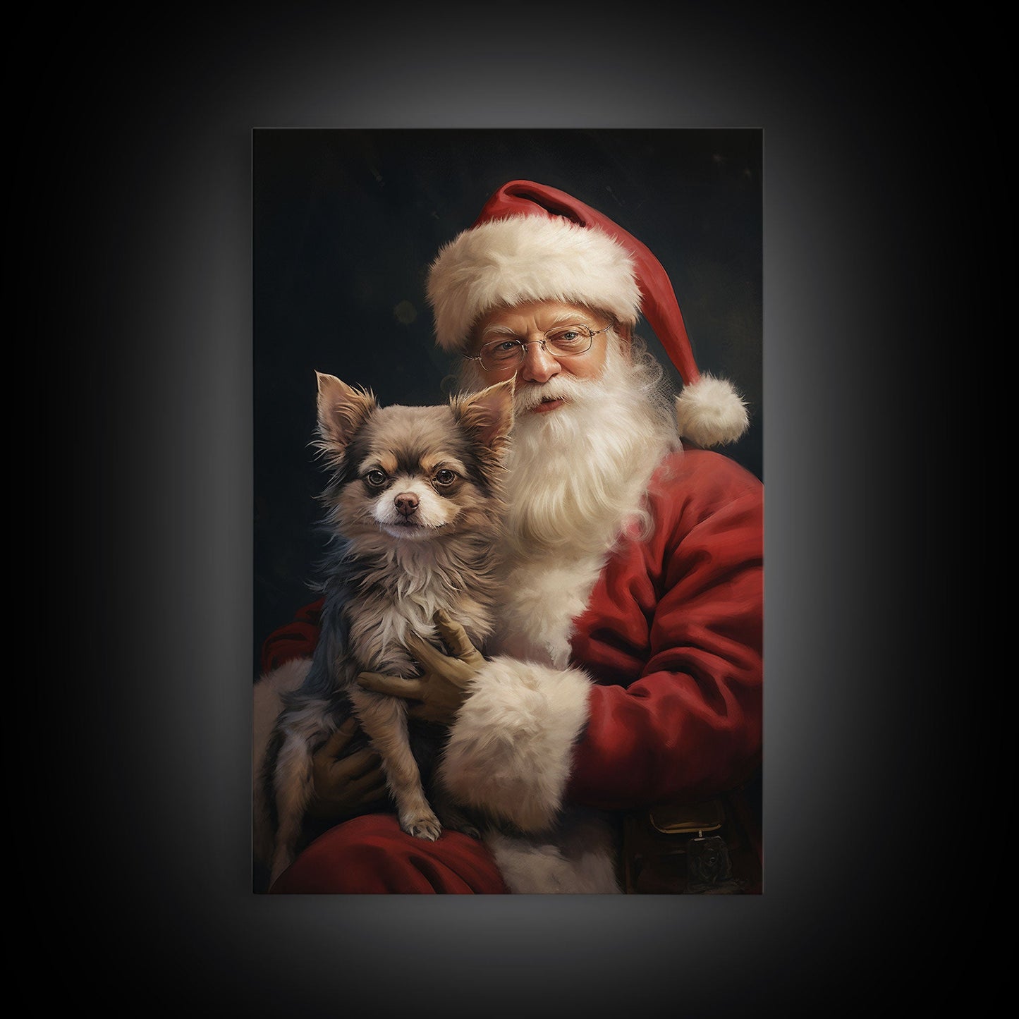 Santa Claus And His Chihuahua, Christmas Wall Art, Christmas Dog, Winter Wall Art, Santa Decor, Santa Art Print, Farmhouse Christmas