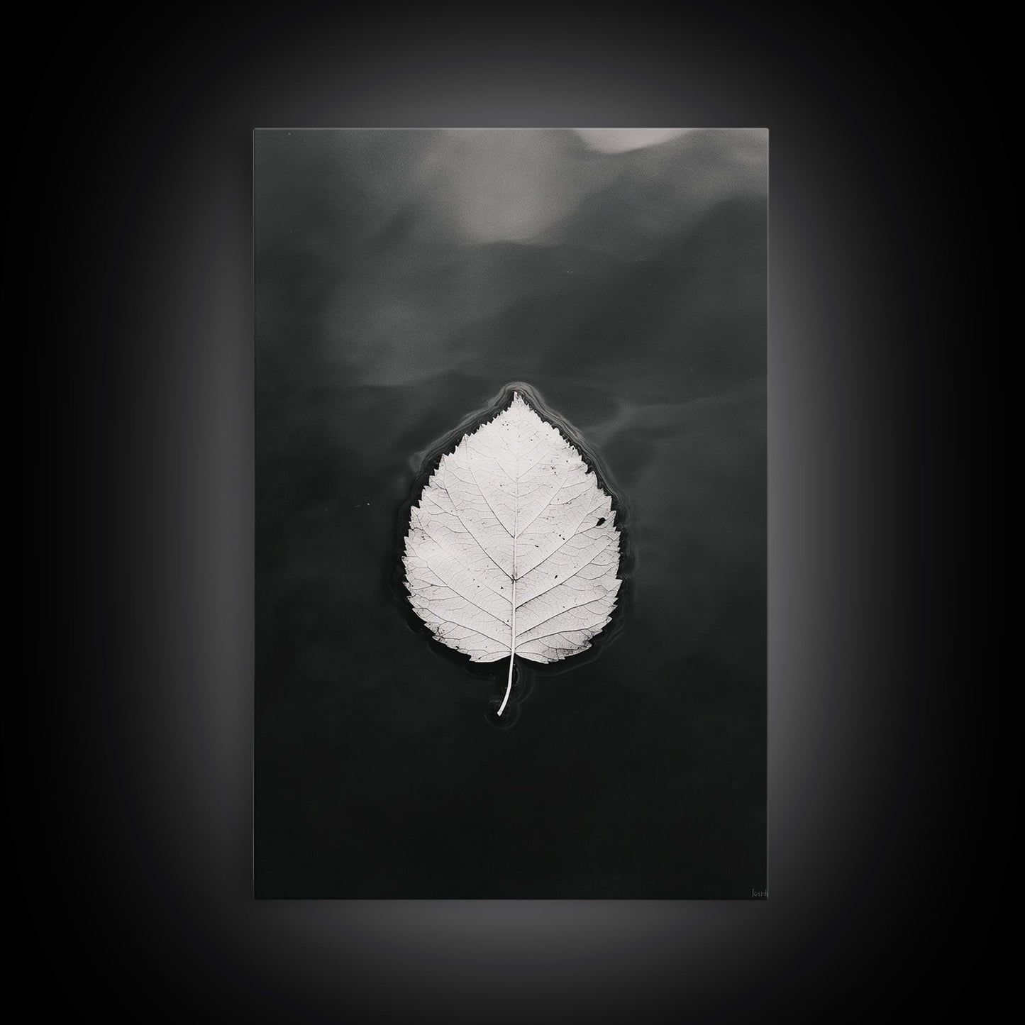 Floating Leaf, Still Water, Nature Simplicity, Autumn Calm, Canvas Print, Minimalist Wall Art, Bathroom Decor, Scandinavian Fall Style