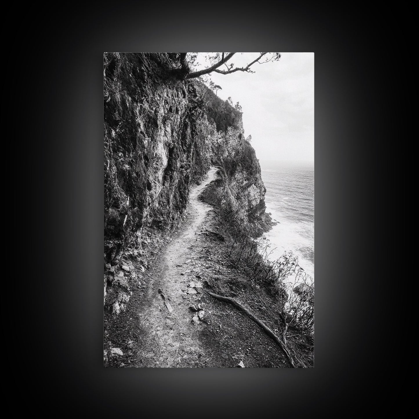 Cliffside Trail, Seaside Path, Coastal Adventure, Outdoor Photography, Framed Canvas Print, Cabin Nature Lover Wall Art, Bedroom Wall Art