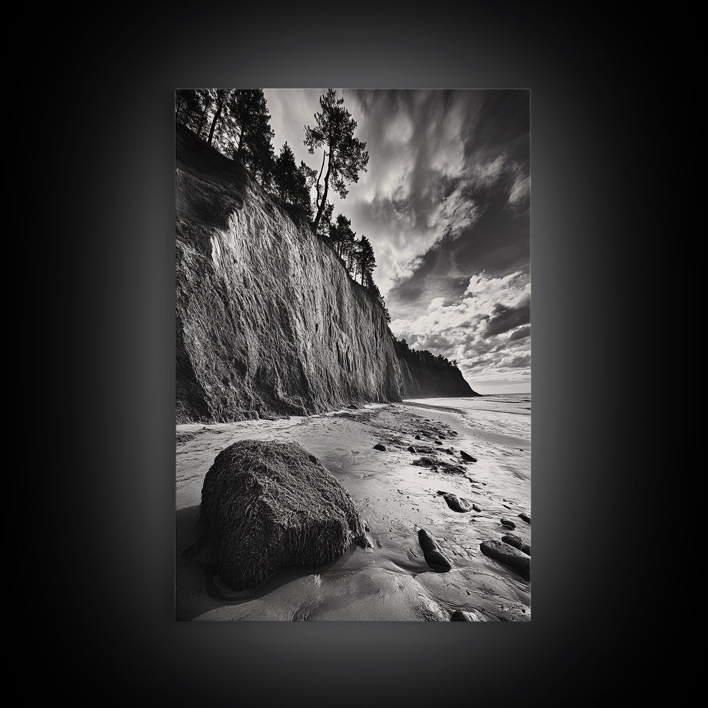 Cliffside Trees, Coastal Horizon, Rugged Seashore, Pacific Northwest Print, Framed Canvas Print, Fall Nature Wall Art, Den Decor