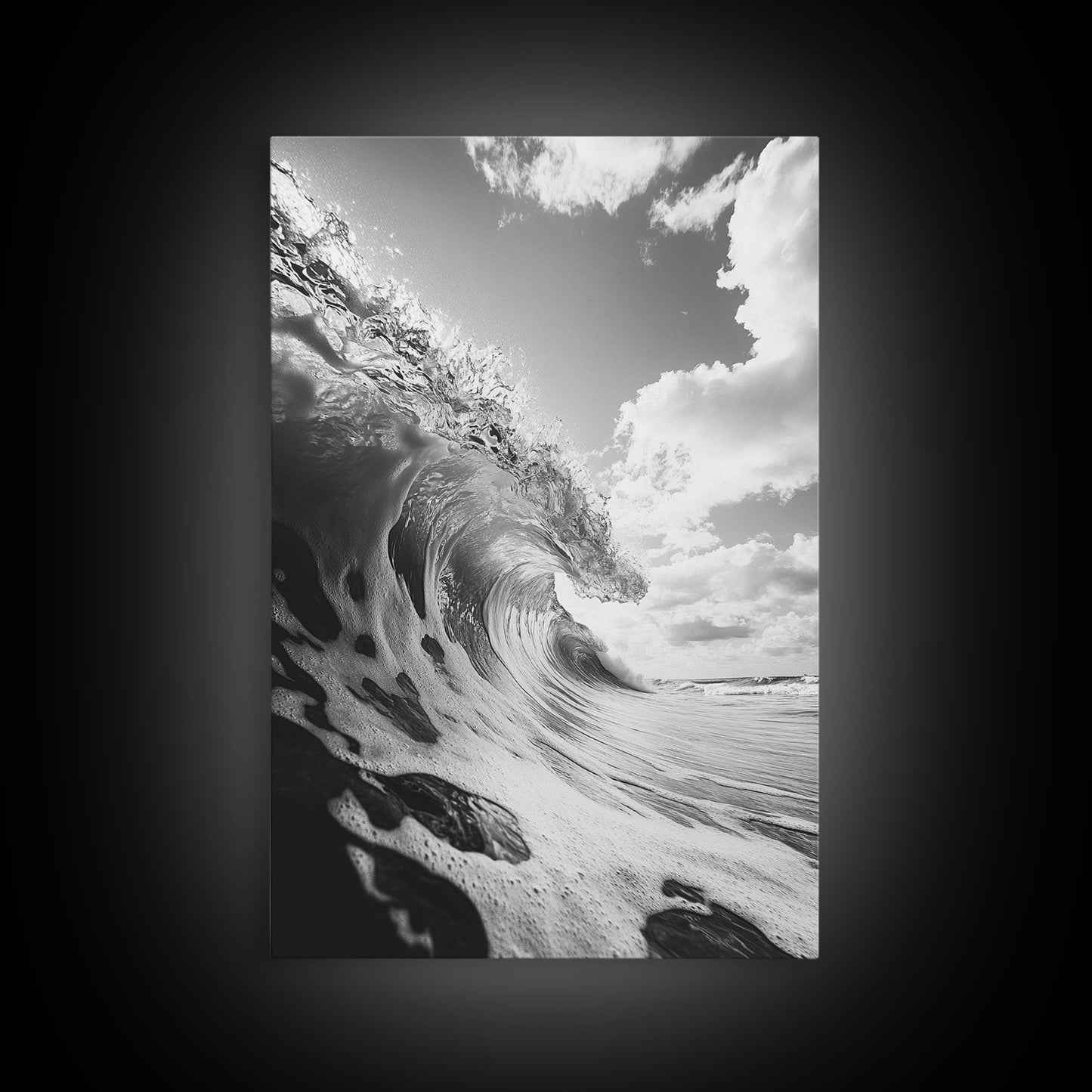 Crashing Ocean Wave, Surf Motion Art, Coastal Energy Print, Seascape Minimalism, Framed Canvas Print, Bathroom Wall Decor, Modern Beach Art