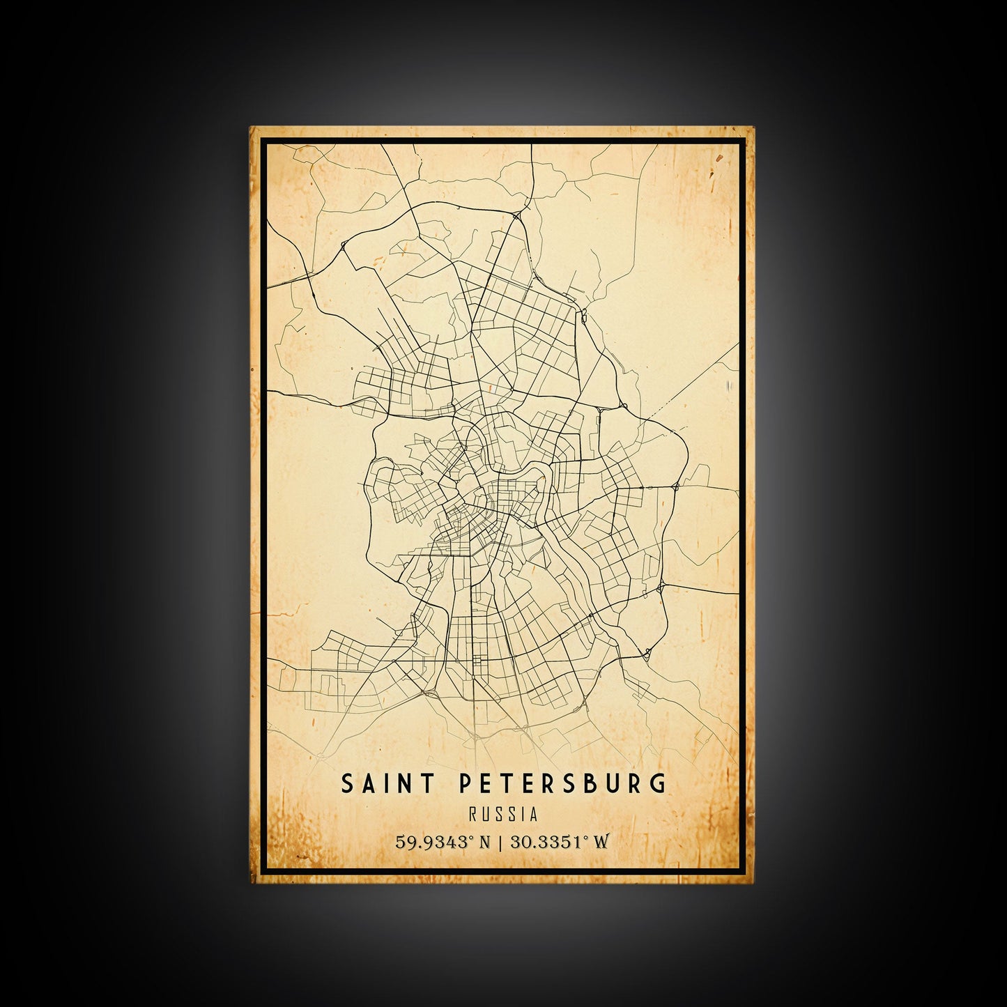Saint Petersburg map print poster or framed canvas, St. Petersburg Russia map print canvas, city map print poster canvas, Vintage Travel Art