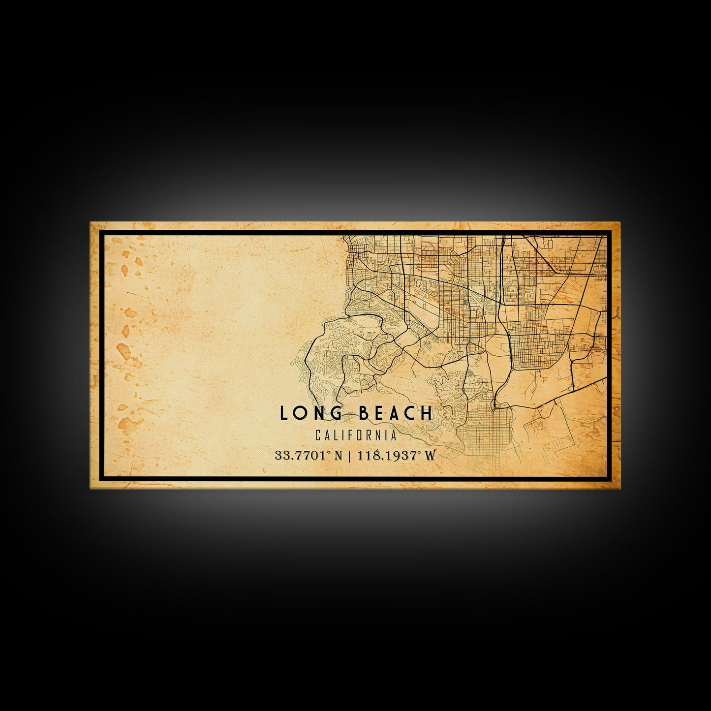 Old Map of Long Beach California, Distressed Vintage Map | Vintage Poster Wall Art Print | Wall Map Print | Old Map Print, Framed Canvas Map