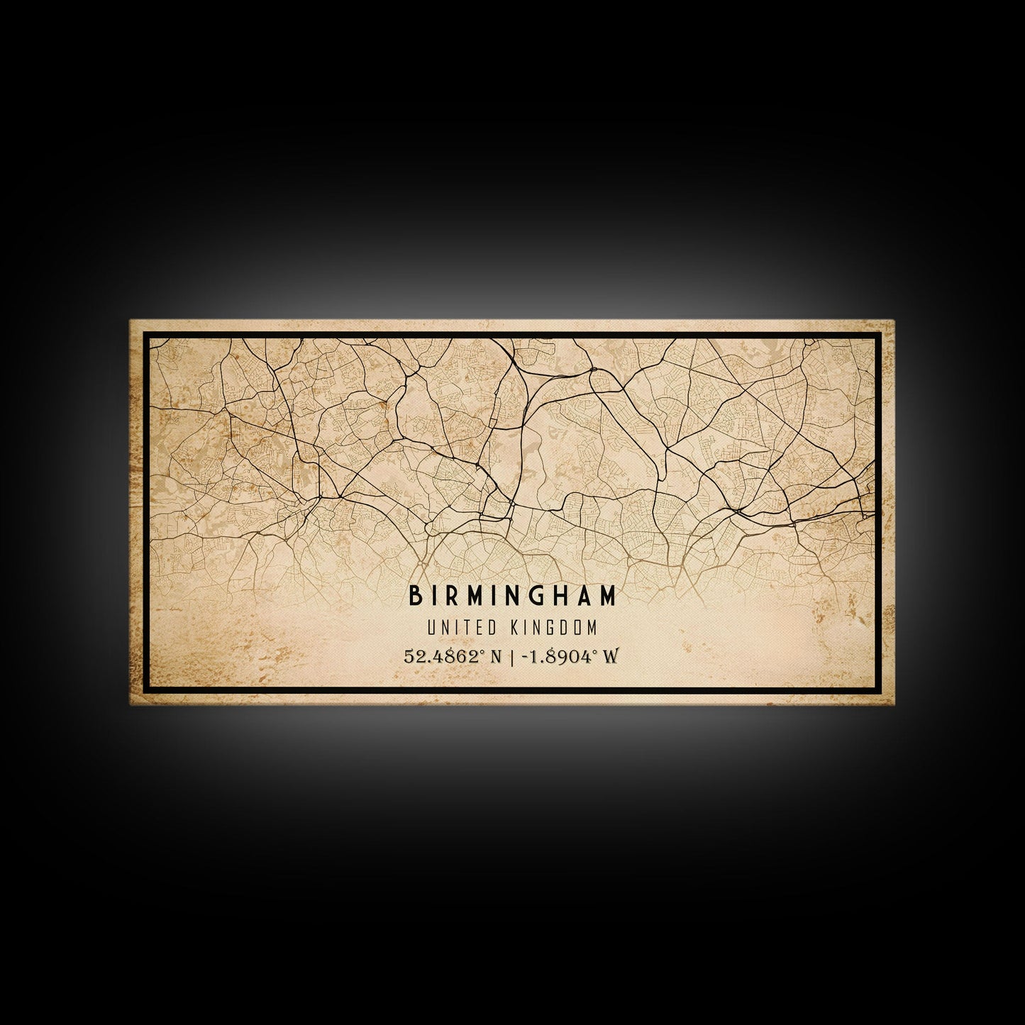 Birmingham UK map print poster or framed canvas, England map print poster canvas, UK city map print poster canvas, Vintage Travel Art