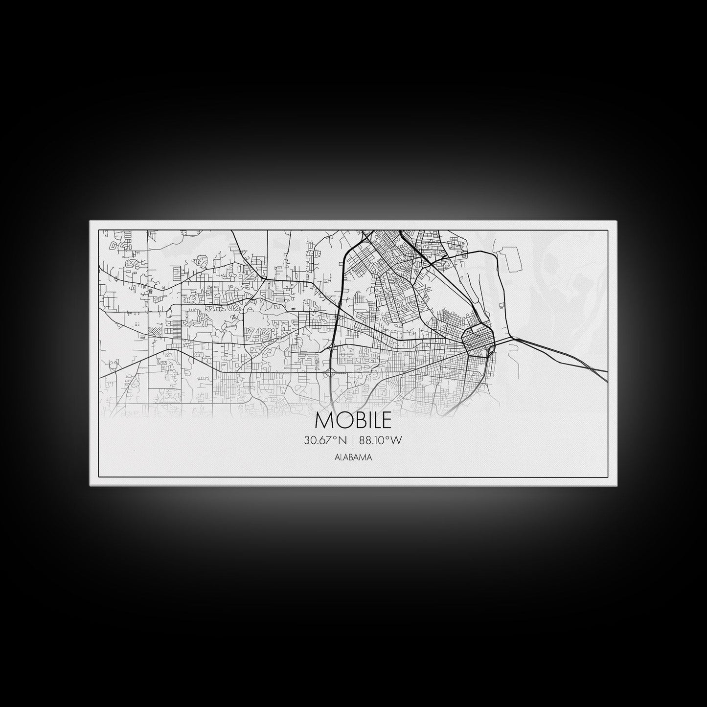 Mobile City Map, Alabama Map, Map Art, Minimalist Wall Art, Wall Art, Canvas Art, Southern Home Wall Art, Anniversary Gift, Ranch Décor