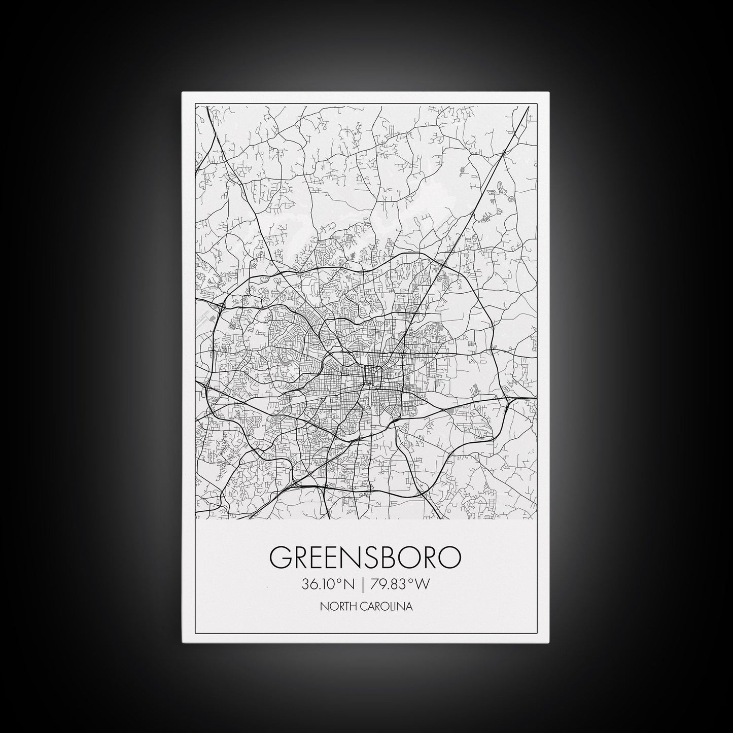 Greensboro Street Map, North Carolina Map, City Map Art, Minimalist Art, Wall Art, Canvas Print, Travel Wall Art, Gift For Travelers