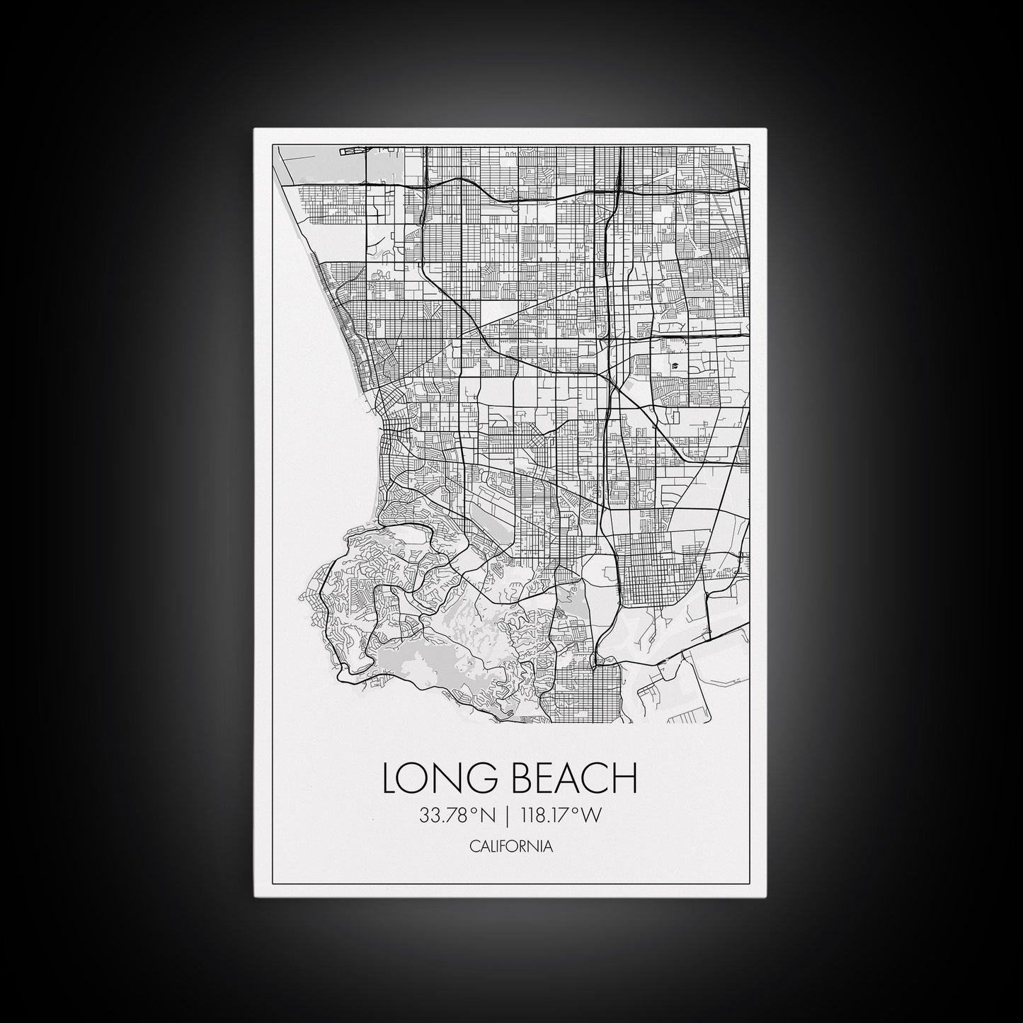 Long Beach Street Map, California Map, City Map Art, Modern Art, Wall Art, Canvas Print, Adventure Wall Art, Home Office Art, Gift For Him