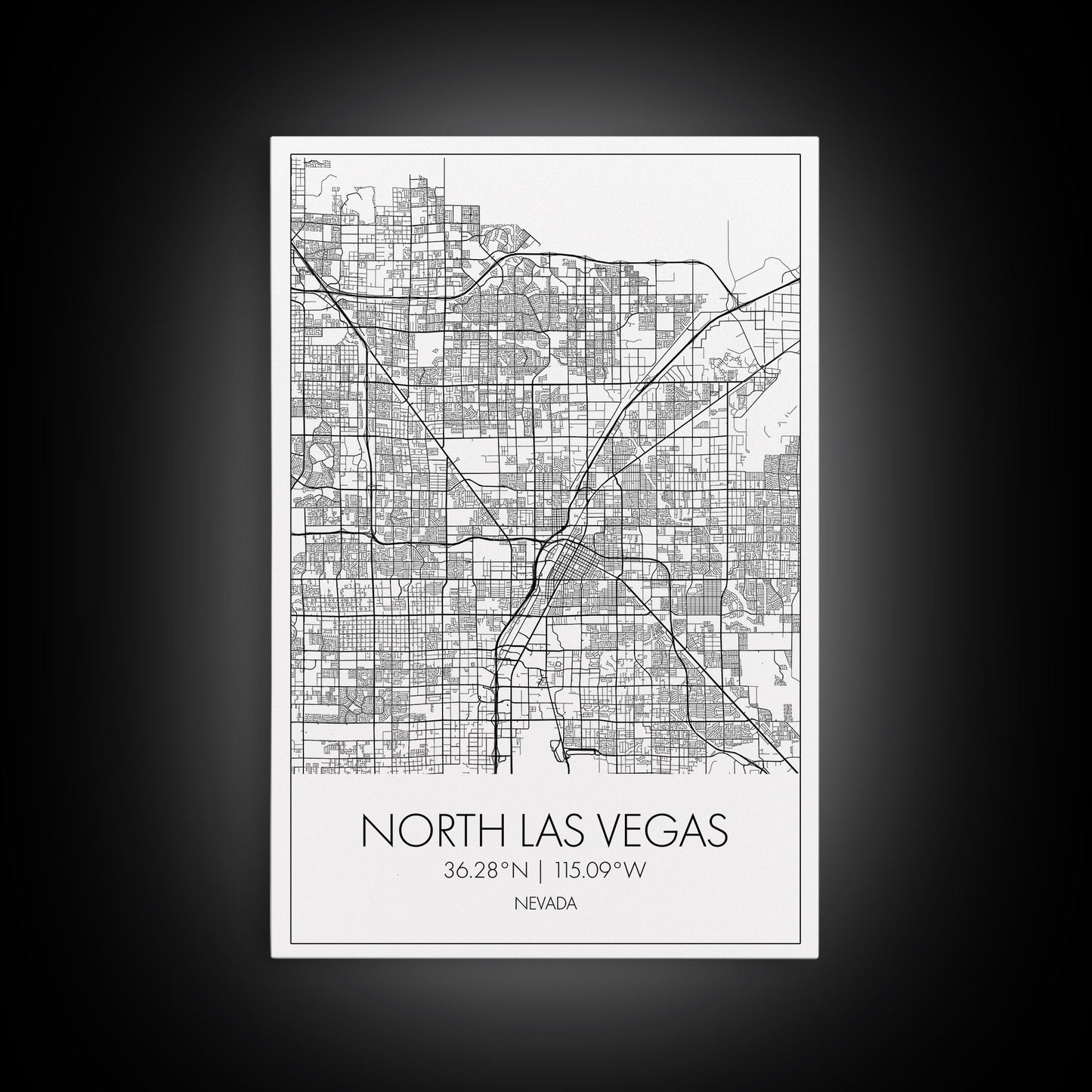 North Las Vegas Street Map, Nevada Map, City Map Art, Modern Art, Wall Art, Canvas Print, Wall Décor Bedroom, Honeymoon Gift,  Travel Art