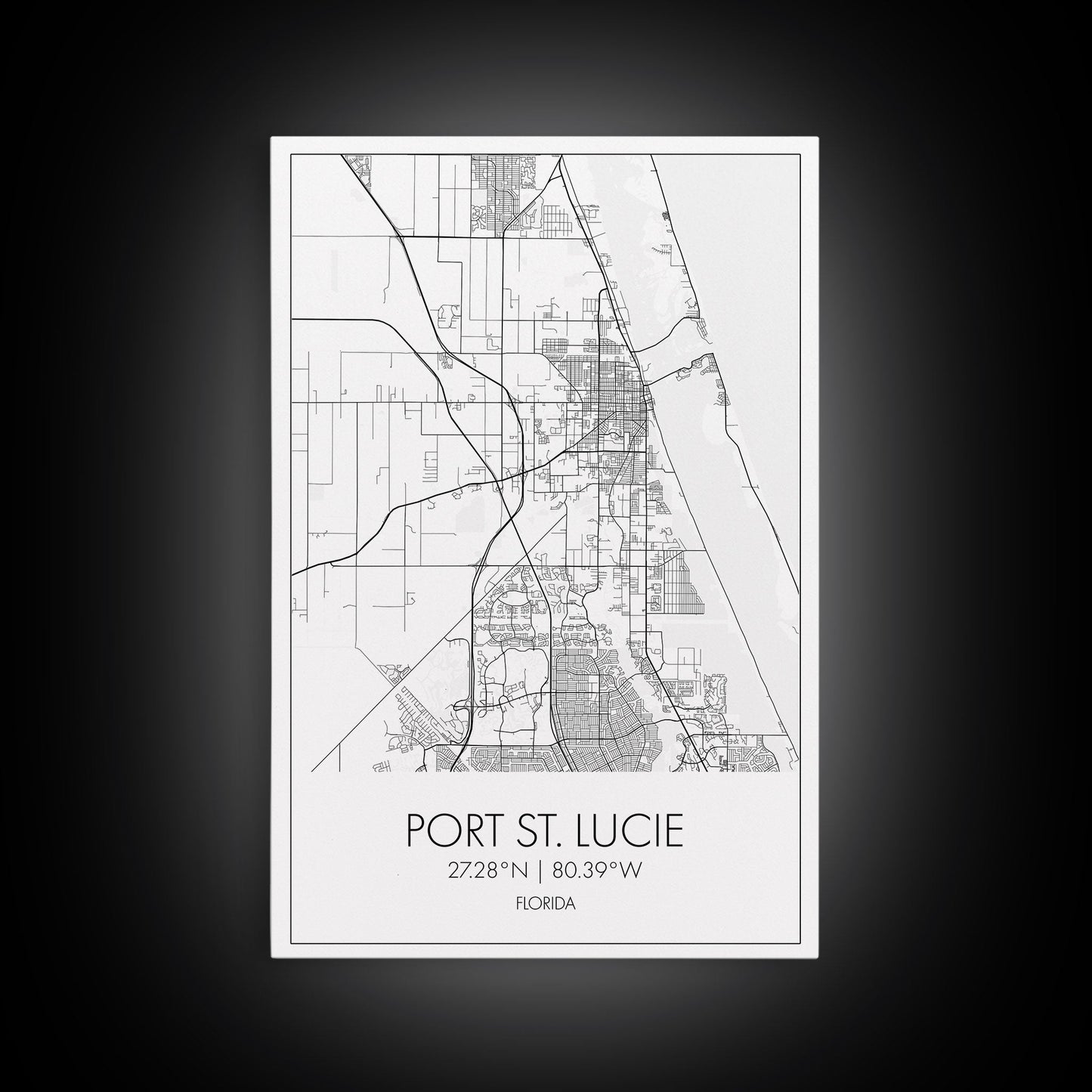 Port St Lucie Street Map, Florida Map, City Map Art, Minimalist Art, Wall Art, Canvas Print, Friend Gift, Black And White Art, Travel Décor