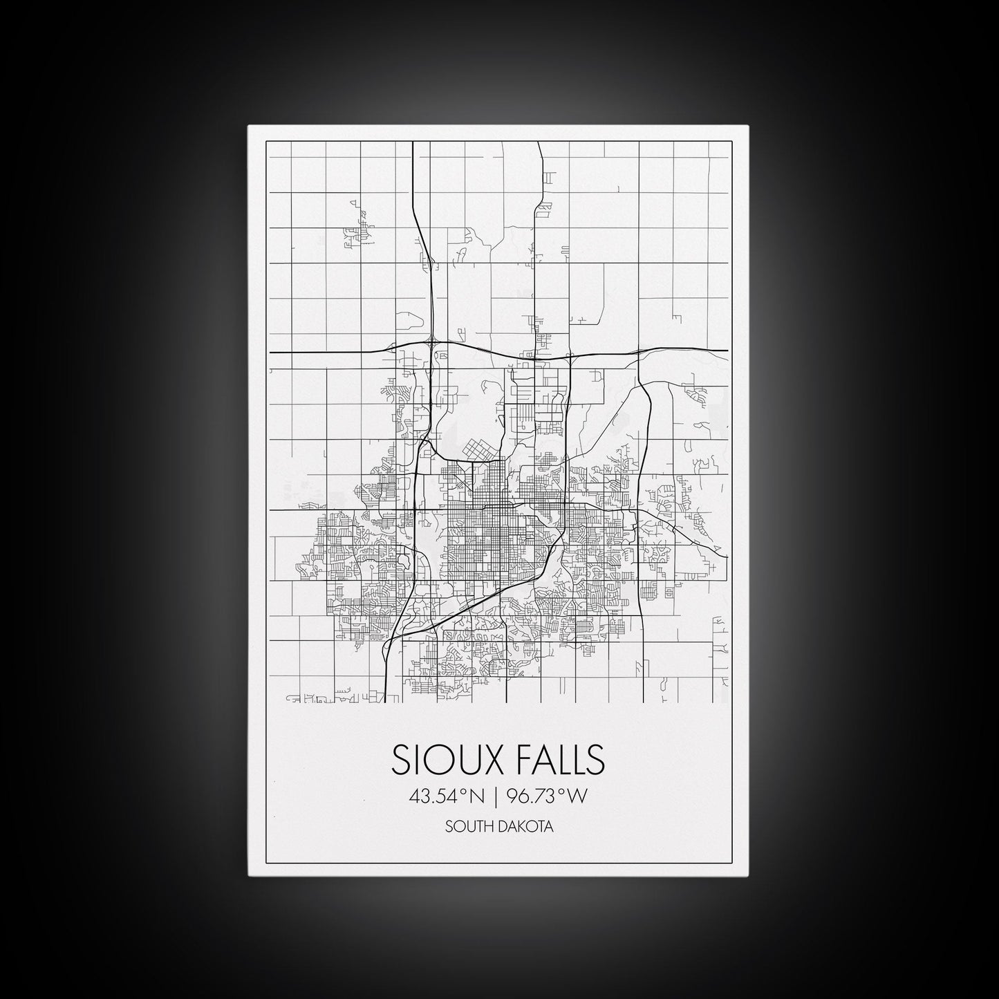 Sioux Falls Street Map, South Dakota Map, City Map Print, Minimalist Art, Wall Art, Canvas Print, Dorm Room Décor, Gifts For Her